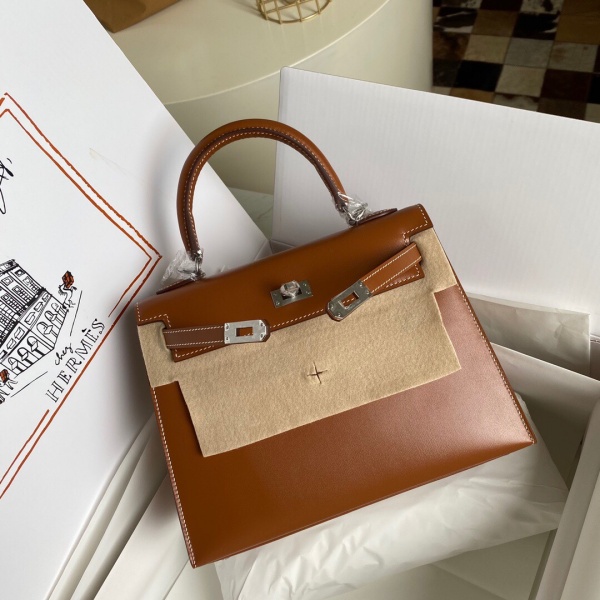 Hermès Kelly 25 Box Leather – Caramel Color1:1High-quality replica