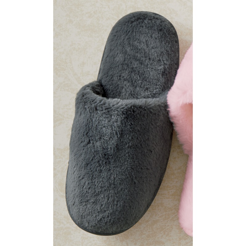 Furry Scuff Slipper for Women with Rubber Outsole and Memory Foam - MIDNIGHT VELVET CATALOG