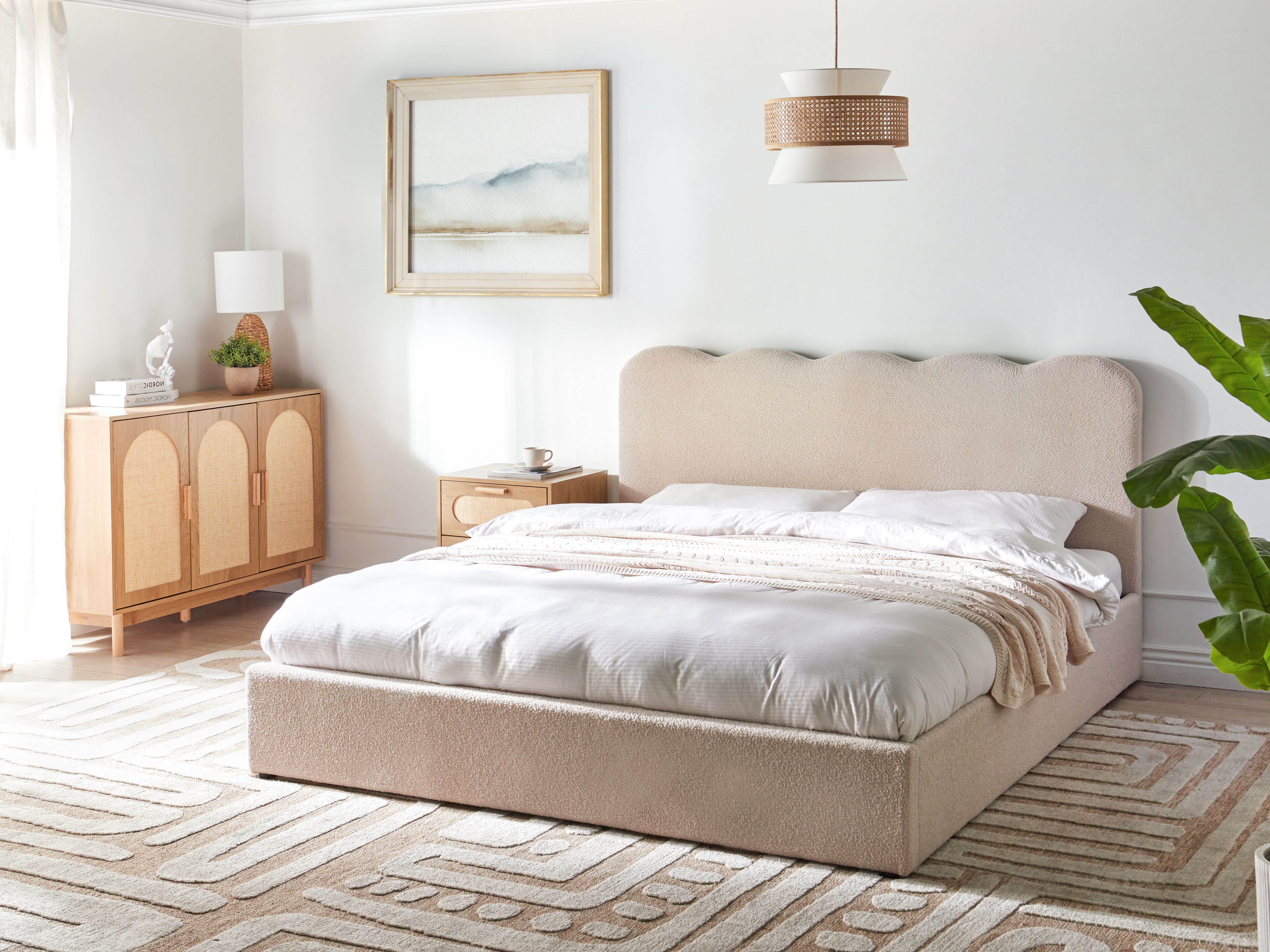 Ottoman Bed Boucle NANTERRE 180 x 200 cm (EU Super King) Beige