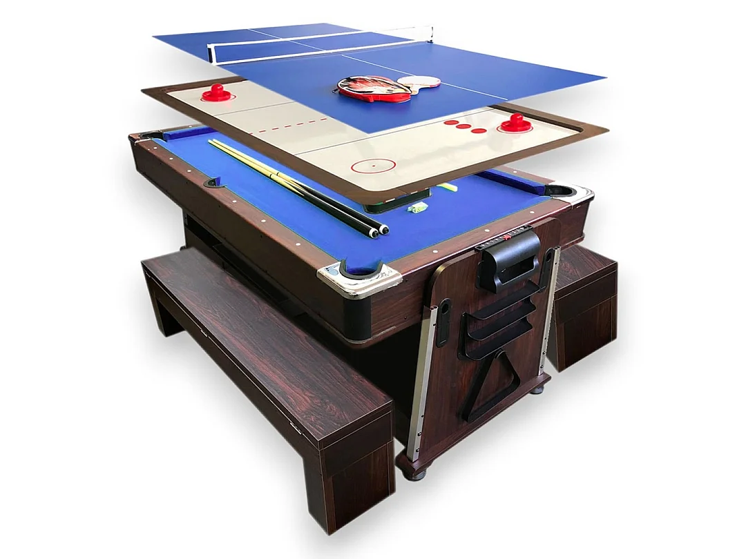 Table de Billard 7 pieds Multi-jeux bleu Air Hockey, Table de Tennis, Table – Stark avec Bancs