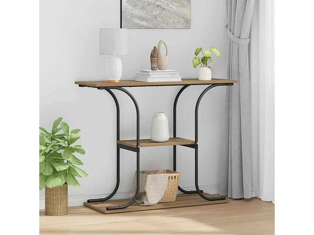 Table console avec étagère chêne artisanal 101 x 35 x 80.5 cm