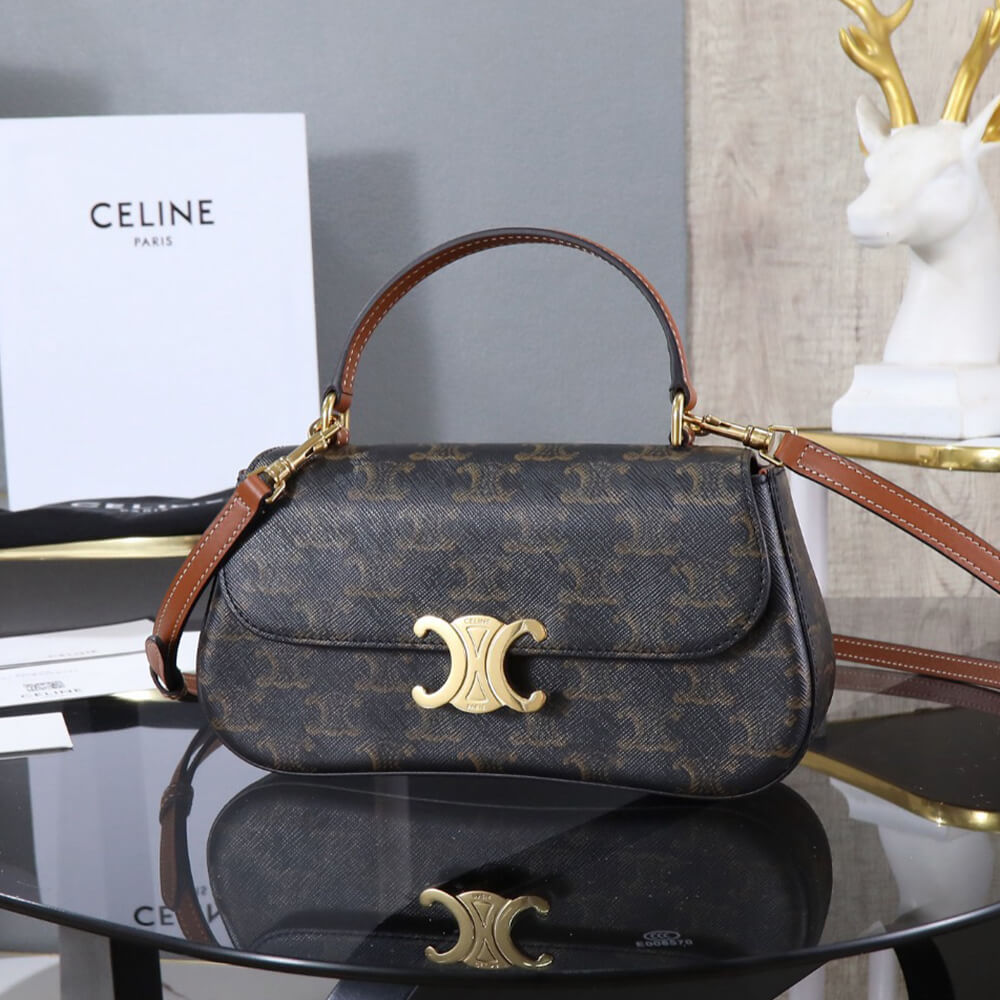 Teen Celine Lola Bag in Triomphe Canvas And Calfskin