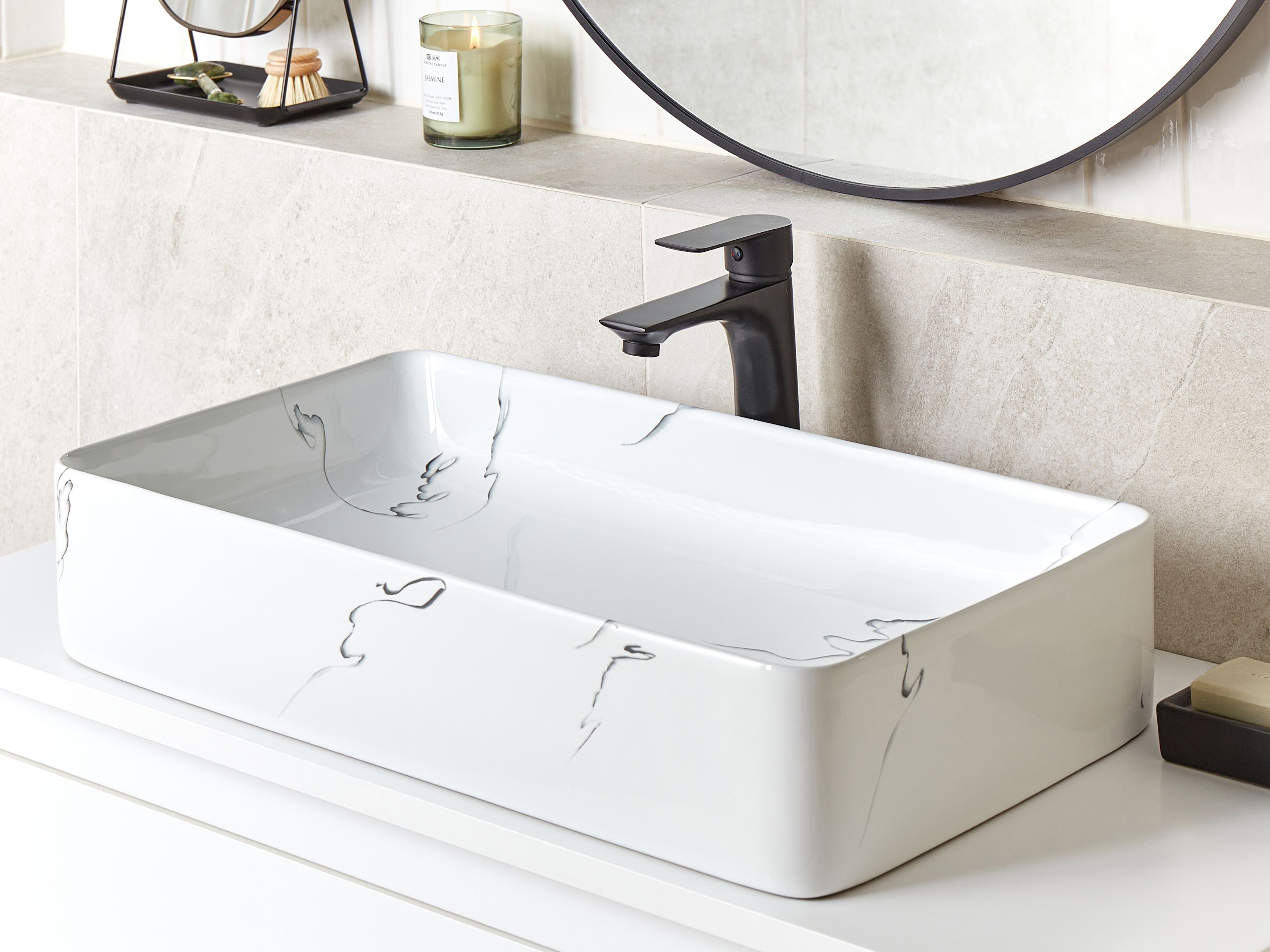 Countertop Basin HOPI 610 x 350 mm Ceramic White Marble