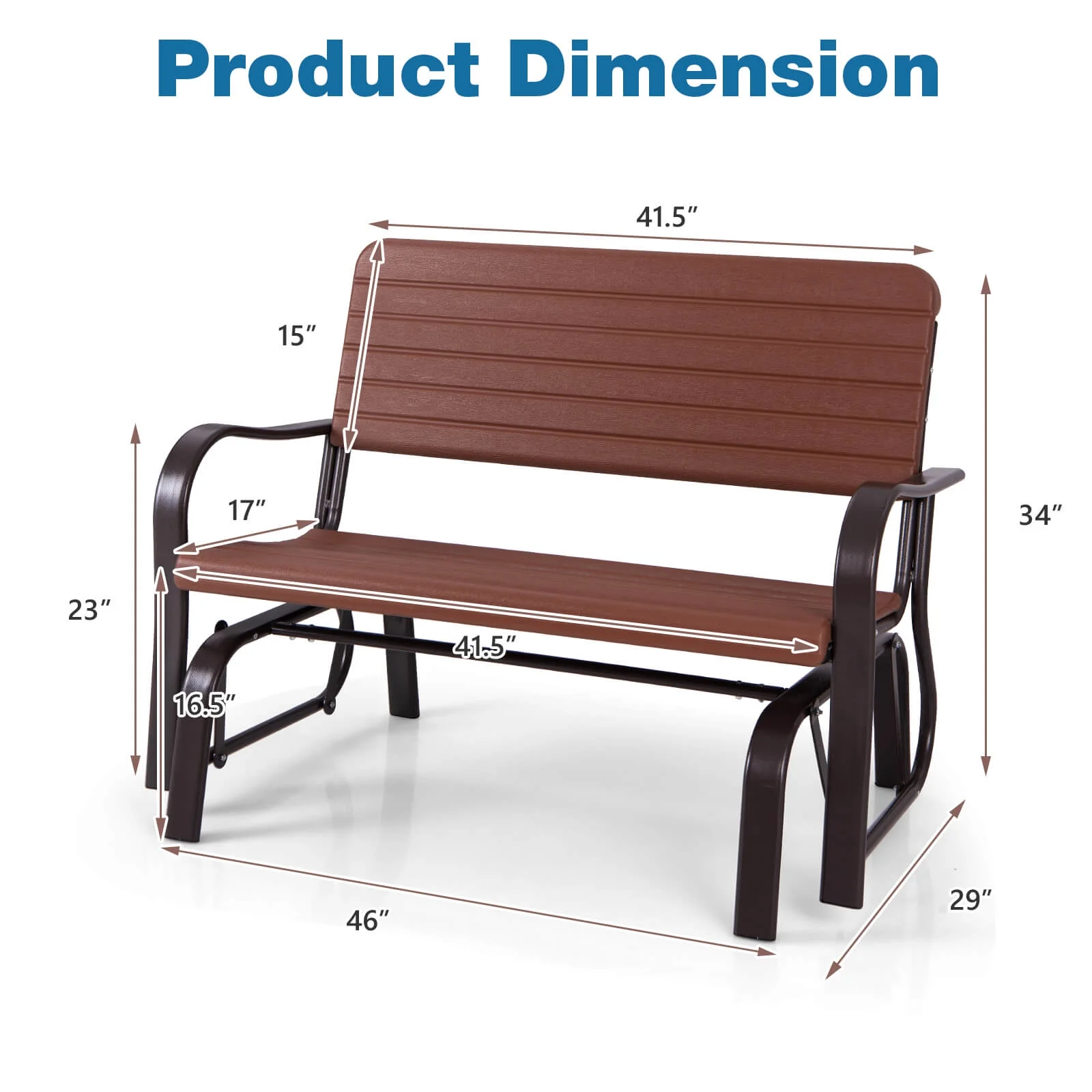 Costway Outdoor Patio Swing Porch Rocker Glider Bench Loveseat Garden Seat Steel - Image 13