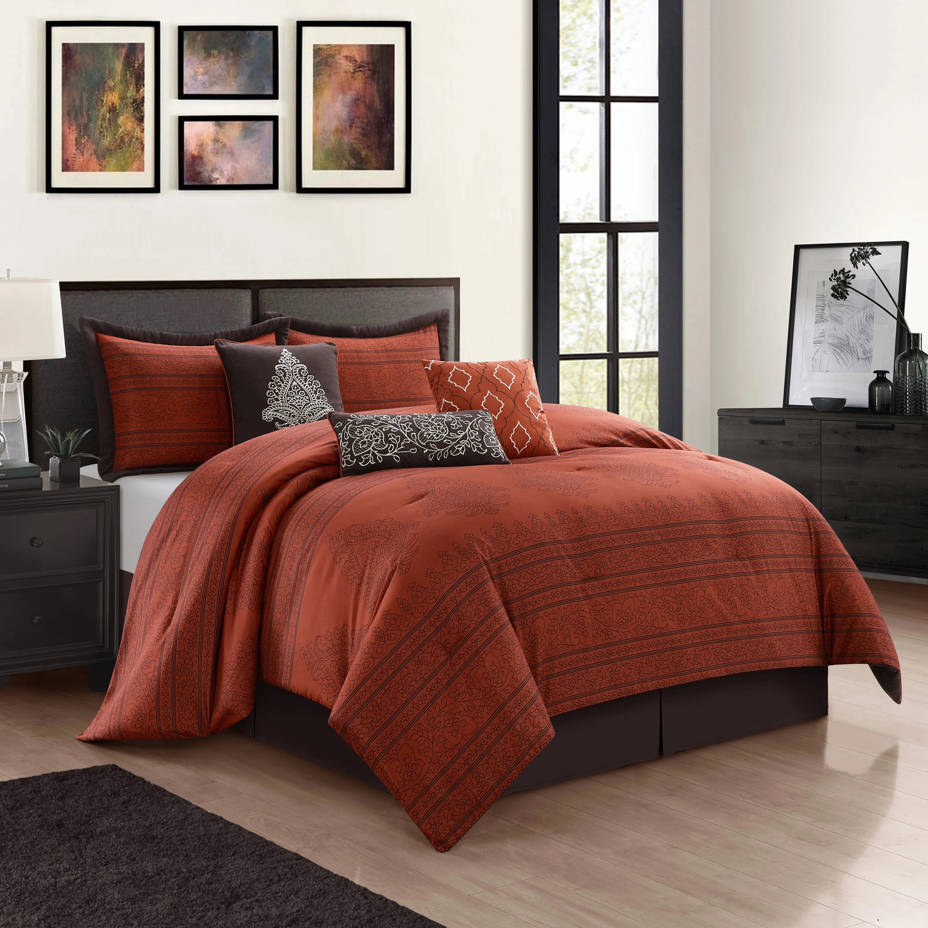Lanco Smoke Grey Comforter Set California King Size, 9 Piece Jacquard Floral Bedding Set, All Season, Ultra-Soft, Matching Pillows & Shams, Bed Skirt - Image 59