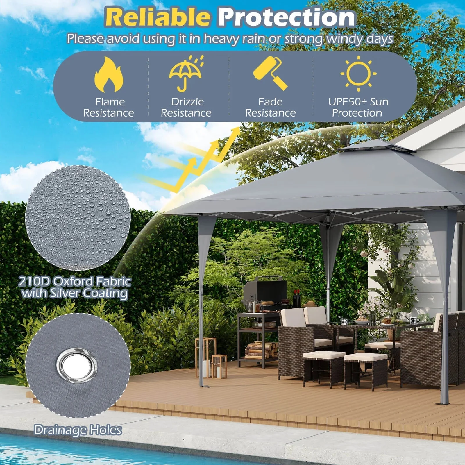 Costway Pop-Up Gazebo Outdoor Canopy Tent, 13 x 13 ft, Gray - Image 7 Costway Pop-Up Gazebo Outdoor Canopy Tent, 13 x 13 ft, Gray - Image 7
