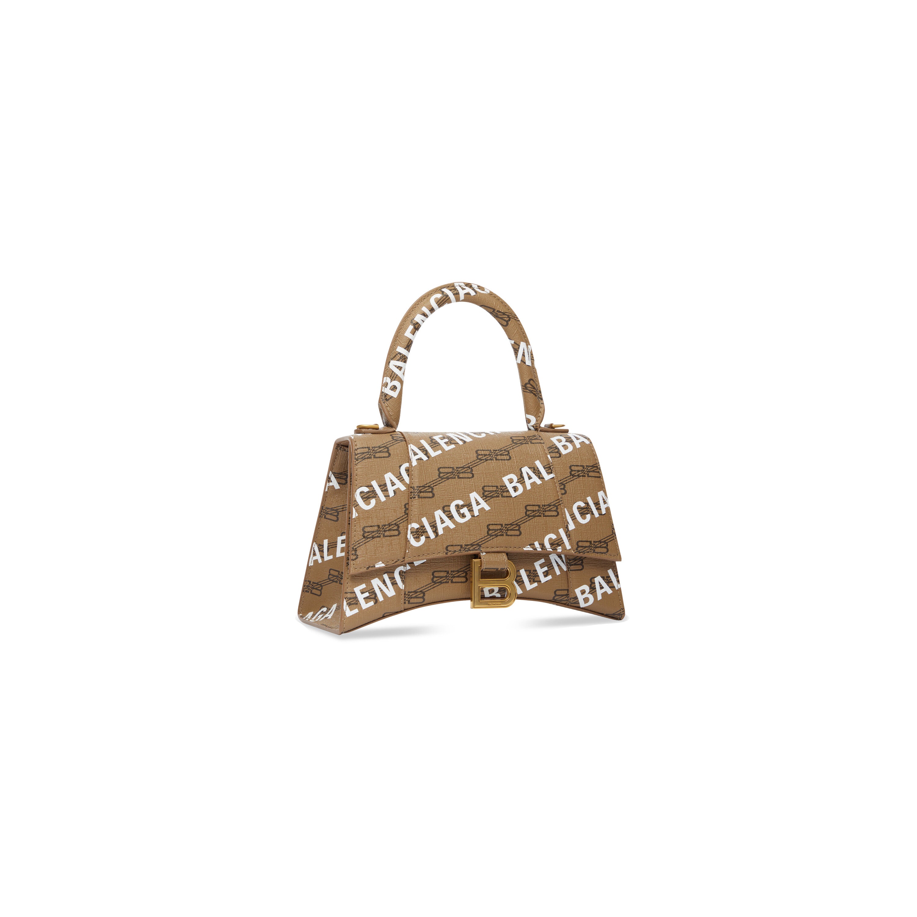 WOMEN'S HOURGLASS SMALL HANDBAG BB MONOGRAM COATED CANVAS AND ALLOVER LOGO IN BEIGE - Replicaclubs