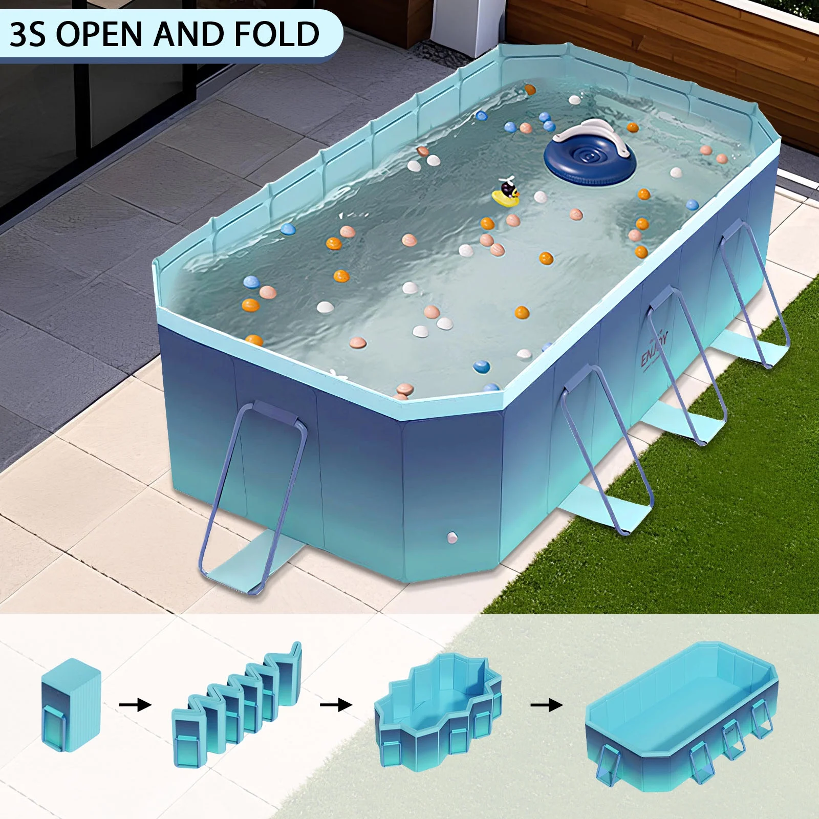 Foldable Swimming Pool, Large Non-Inflatable Outdoor Pools for Kids Adults Above Ground Pools, 116in - Image 8