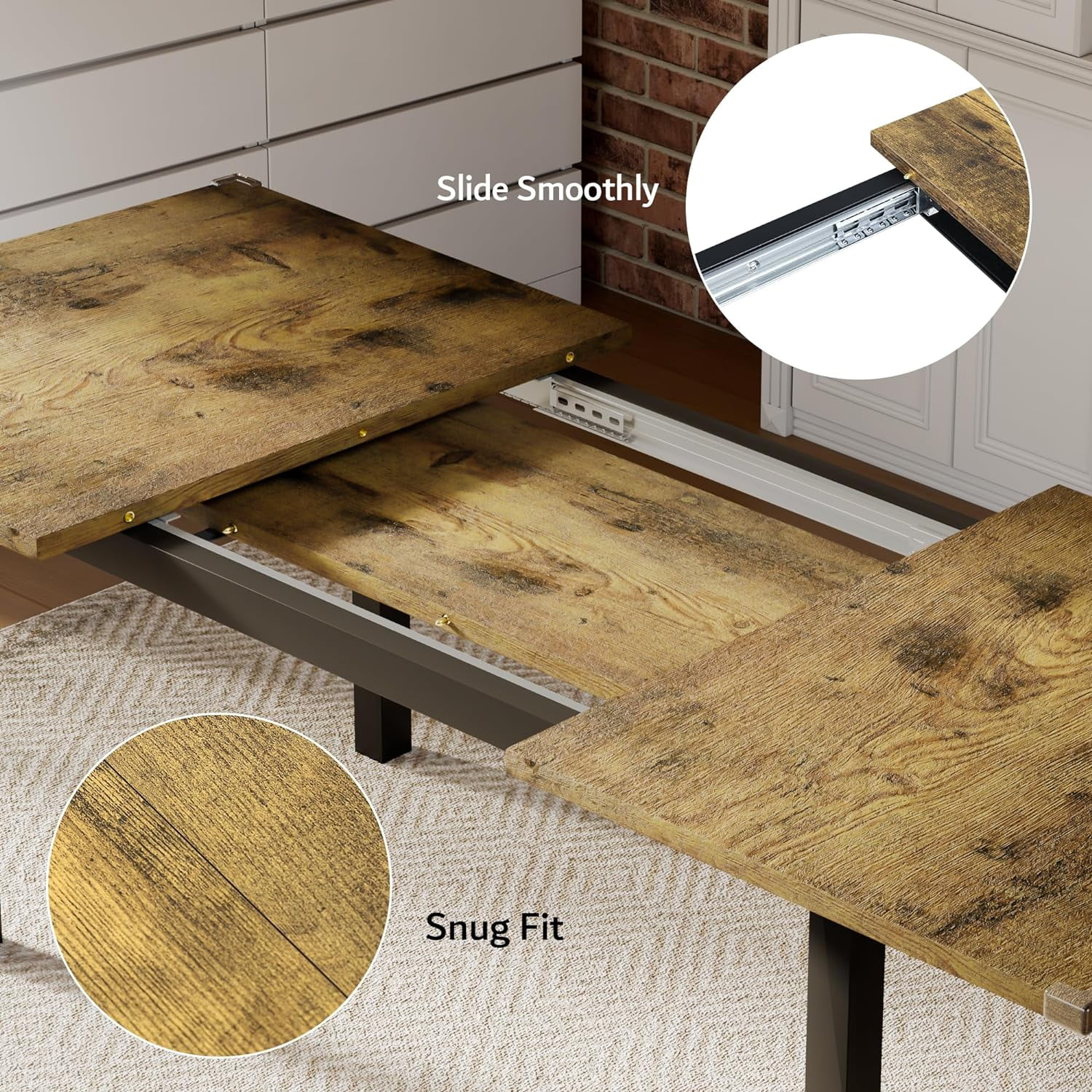 iPormis 63" Extendable Dining Table for 4-8, Square Wooden Dining Room Table with Metal Base, Modern Extendable Table for Small Kitchens, Dining Office Areas, Black - Image 13