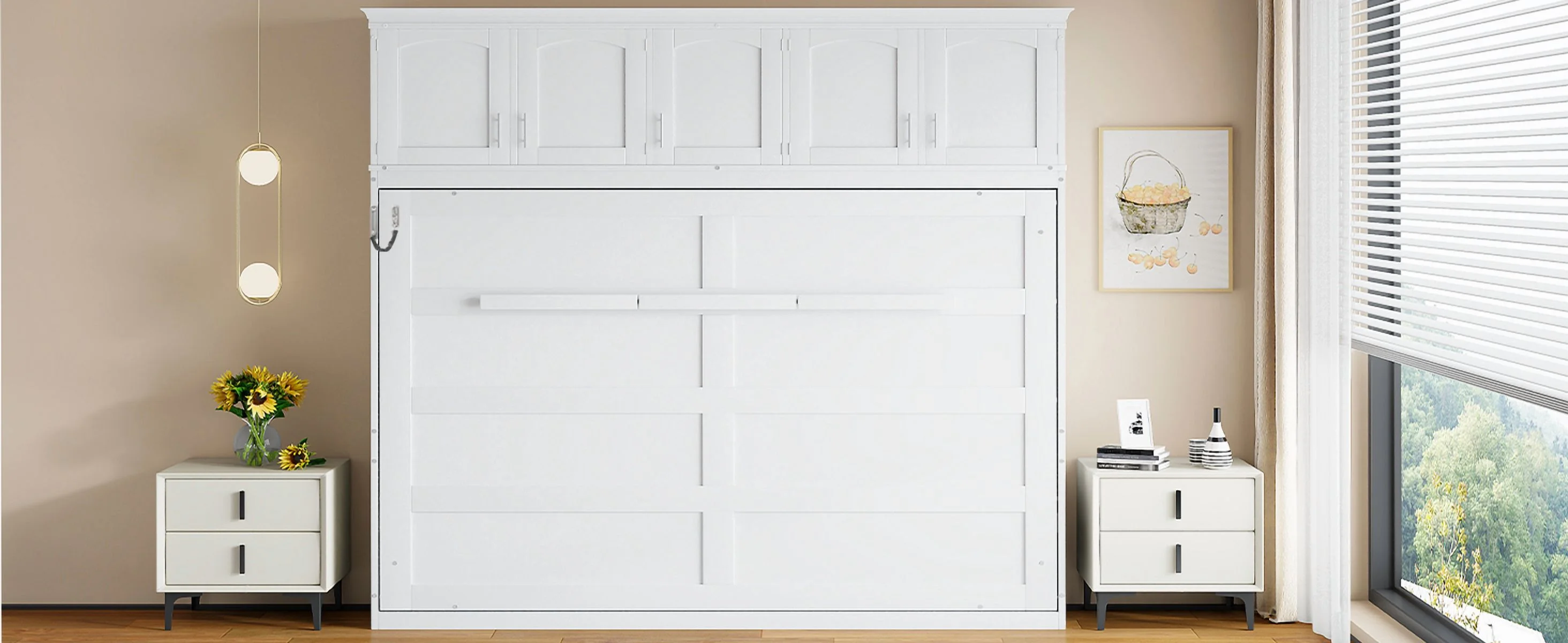 Newest Queen Size Murphy Bed Wall Bed with Top Cabinets,Gray - Image 12