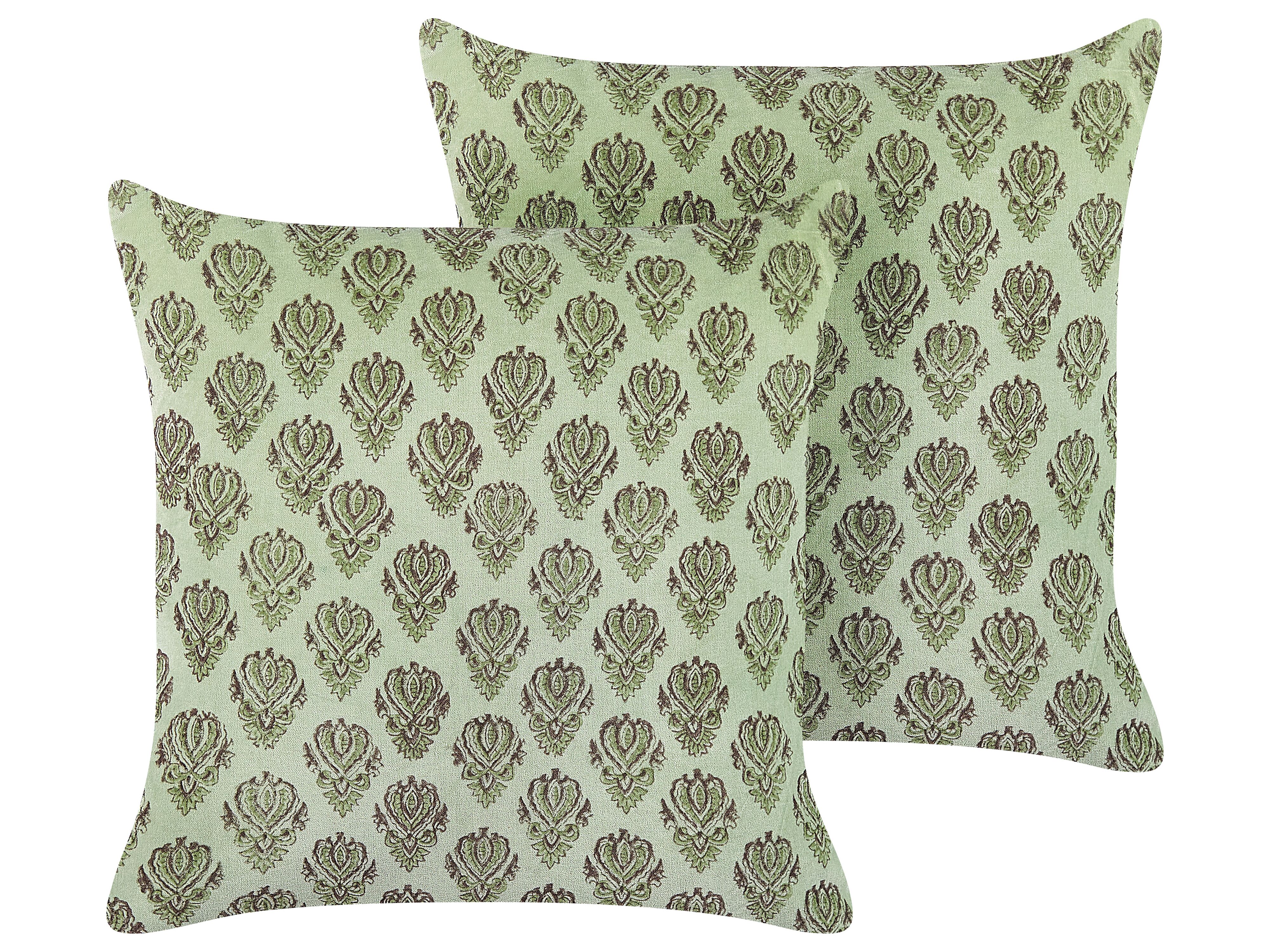 Set of 2 Decorative Cushions RUNGIA Velvet 45 x 45 cm Green Floral Pattern