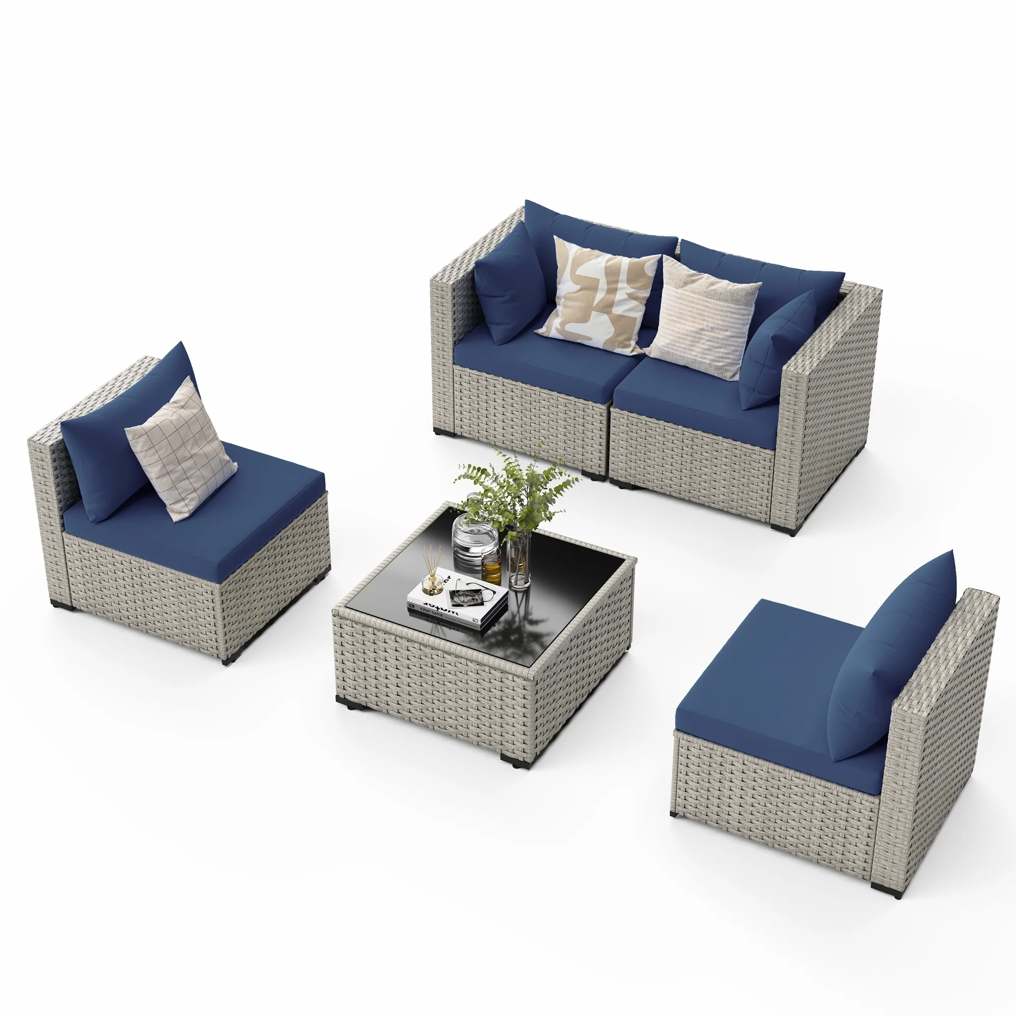 7 Pieces Patio Conversation Set, Outdoor Sectional PE Rattan Wicker Furniture Seat,Dark Gray - Image 35