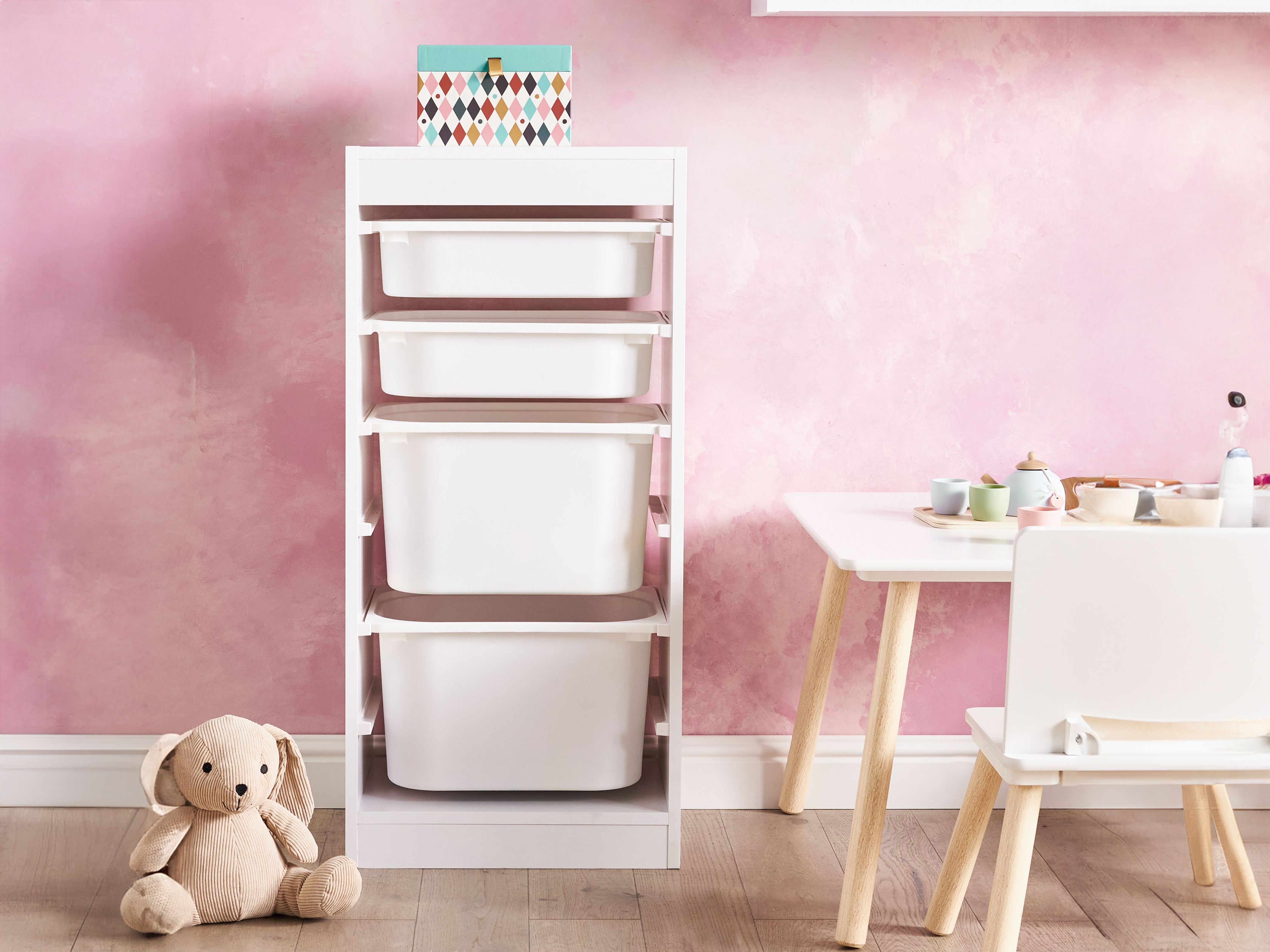 Shelf with 4 Storage Boxes TOBIN White