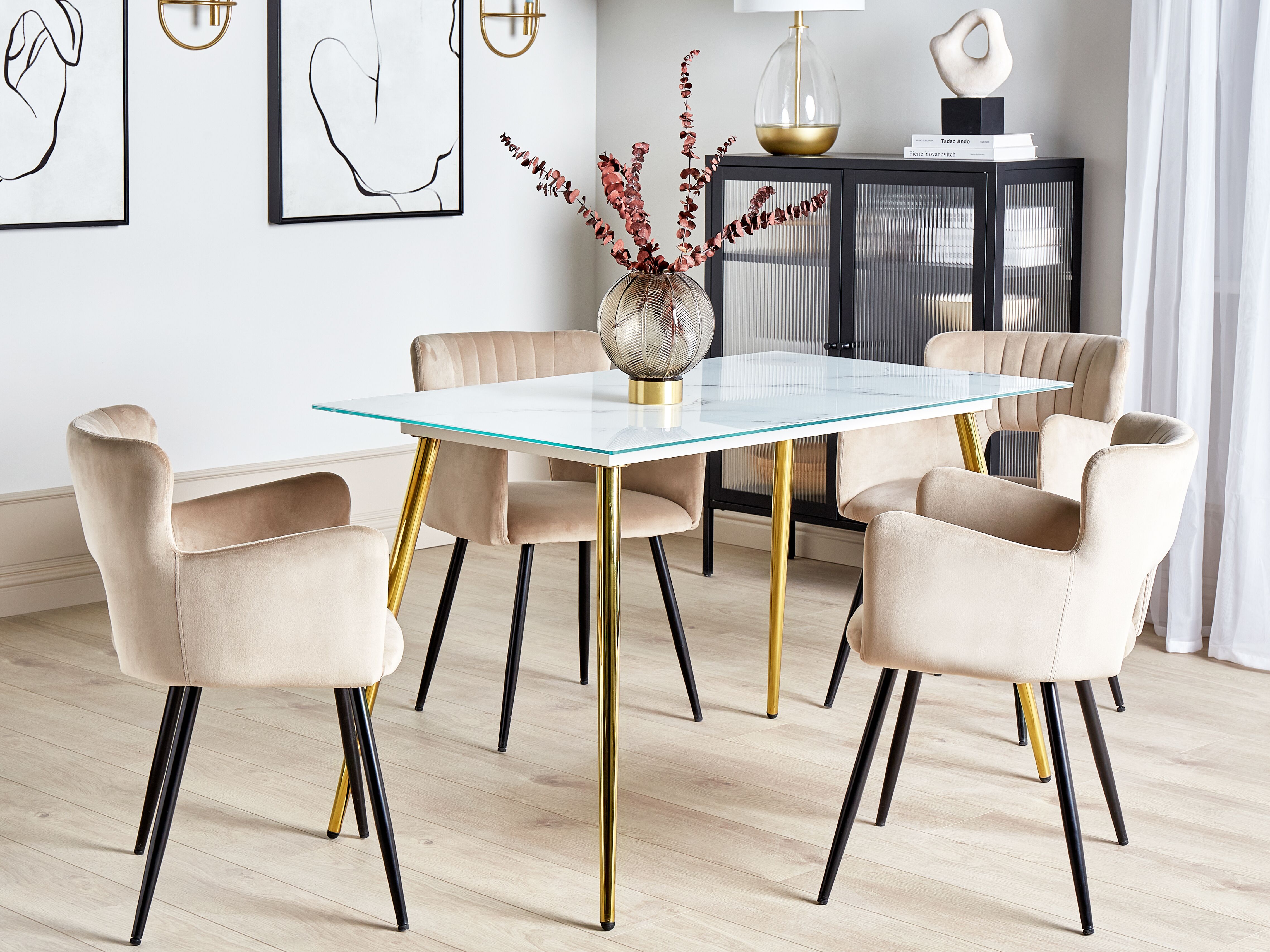 Dining Table MULGA Marble/ Gold 120 cm 70 cm Tempered Glass
