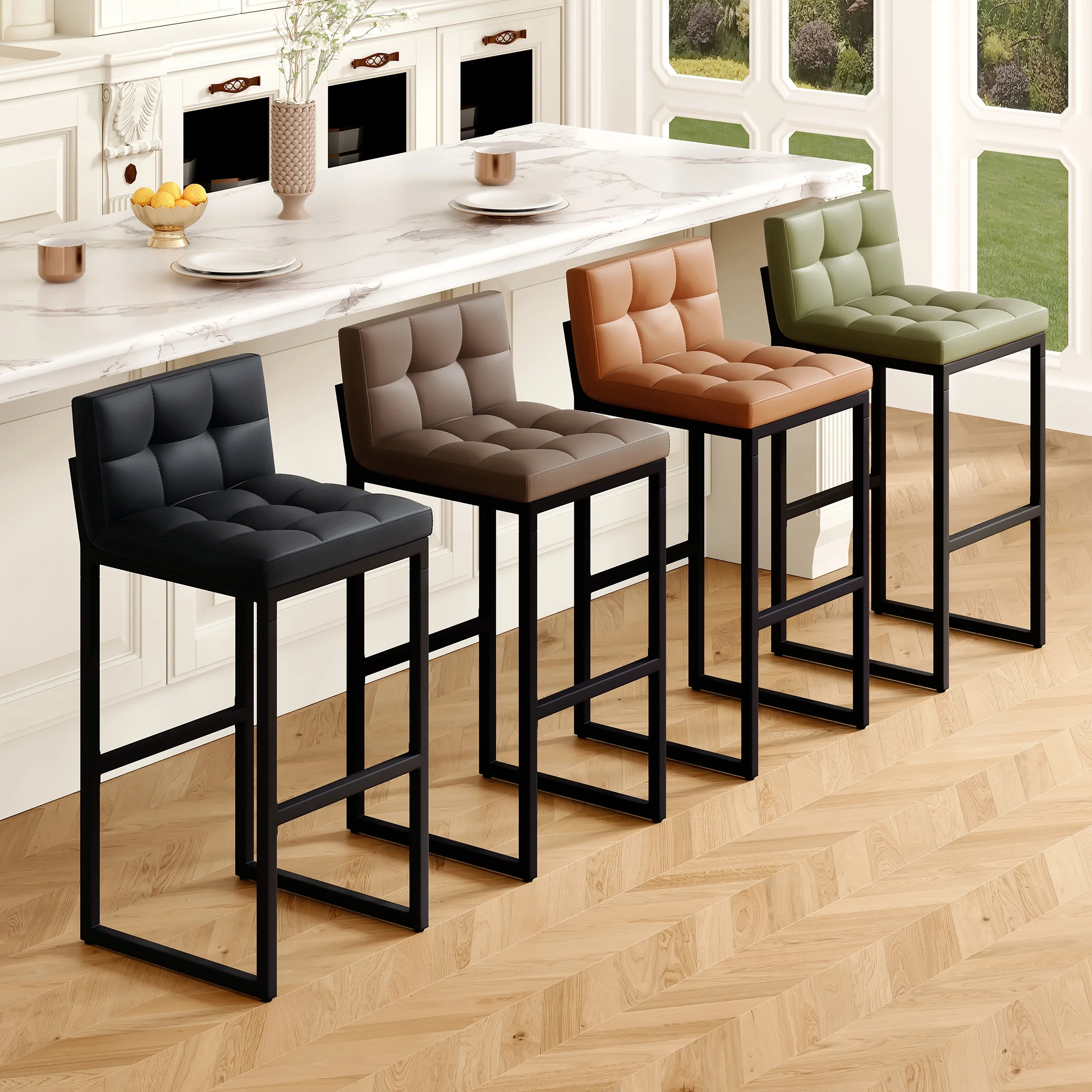 FIRAVOE Bar Stools Set of 3, Counter Height Bar Stools (Low Back)(Thickened Frame) 26" PU Leather Barstools Bar Chairs for Kitchen Island, Black - Image 17