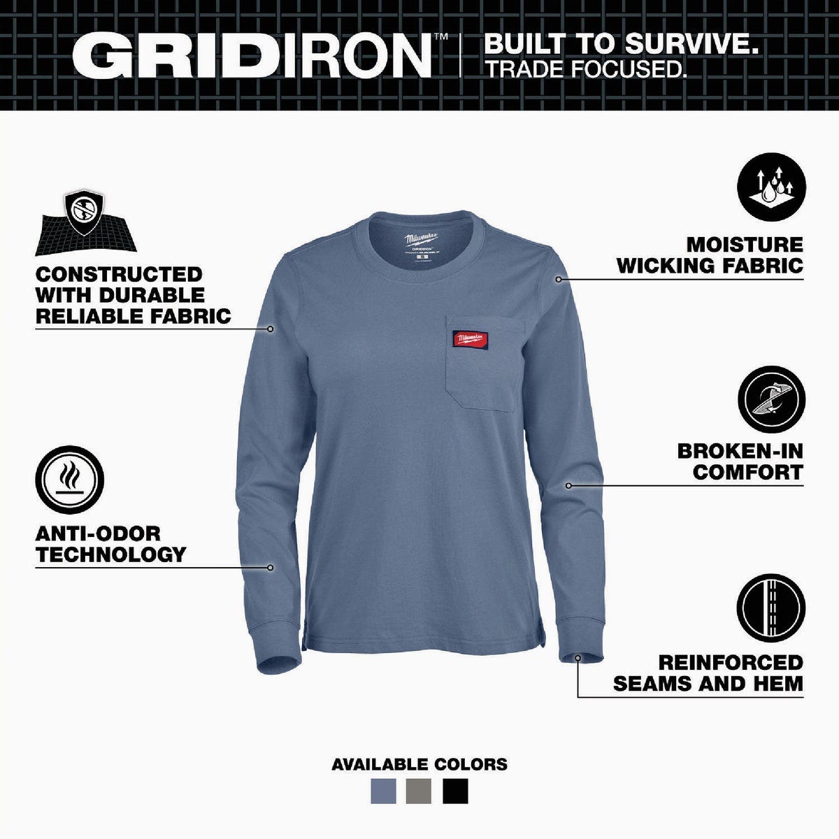 Milwaukee GRIDIRON Women's XL Blue Long Sleeve Pocket T-Shirt