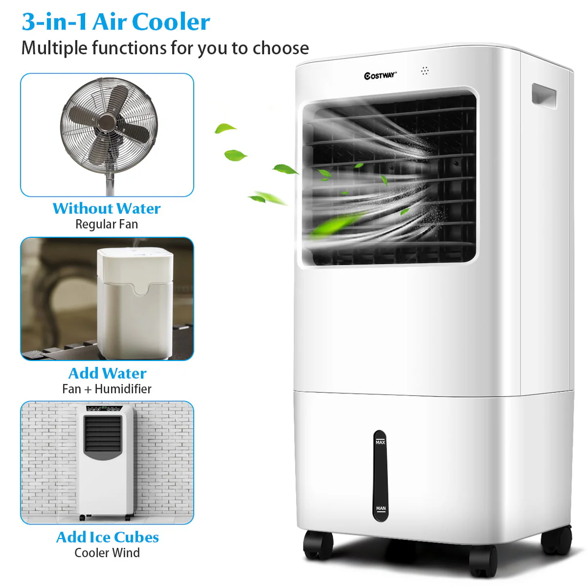Costway Evaporative Portable Air Cooler Fan & Humidifier w/ Remote Control 7.5 Timer - Image 3