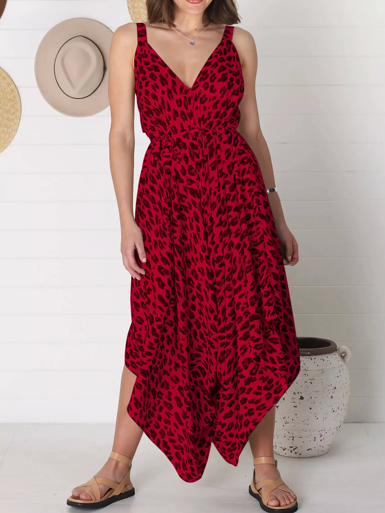 Full Size Leopard Print V-Neck Wide Leg Jumpsuit Plus Size - ZKZOOK