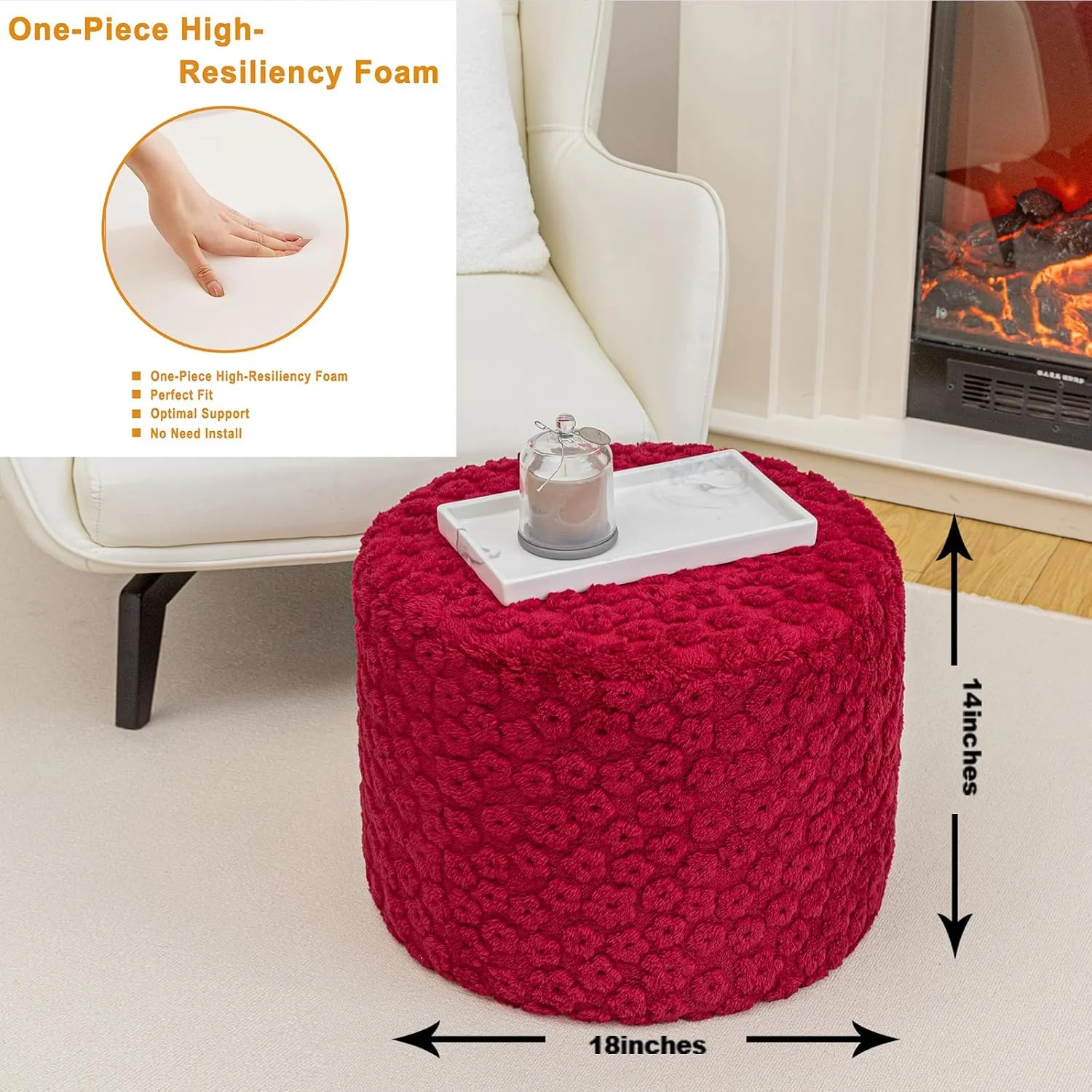 Ottoman Foot Rest Stuffed Round Boho Floor Poof Seating Armchair Ottoman Foot Stool Floor Cushion Bean Bag Pouf 18x18x14 Inch Burgundy