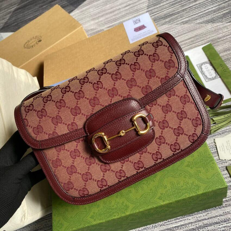 Replica Gucci Horsebit 1955 Small Bag 602204 In Burgundy Gg Canvas1:1High-quality replica