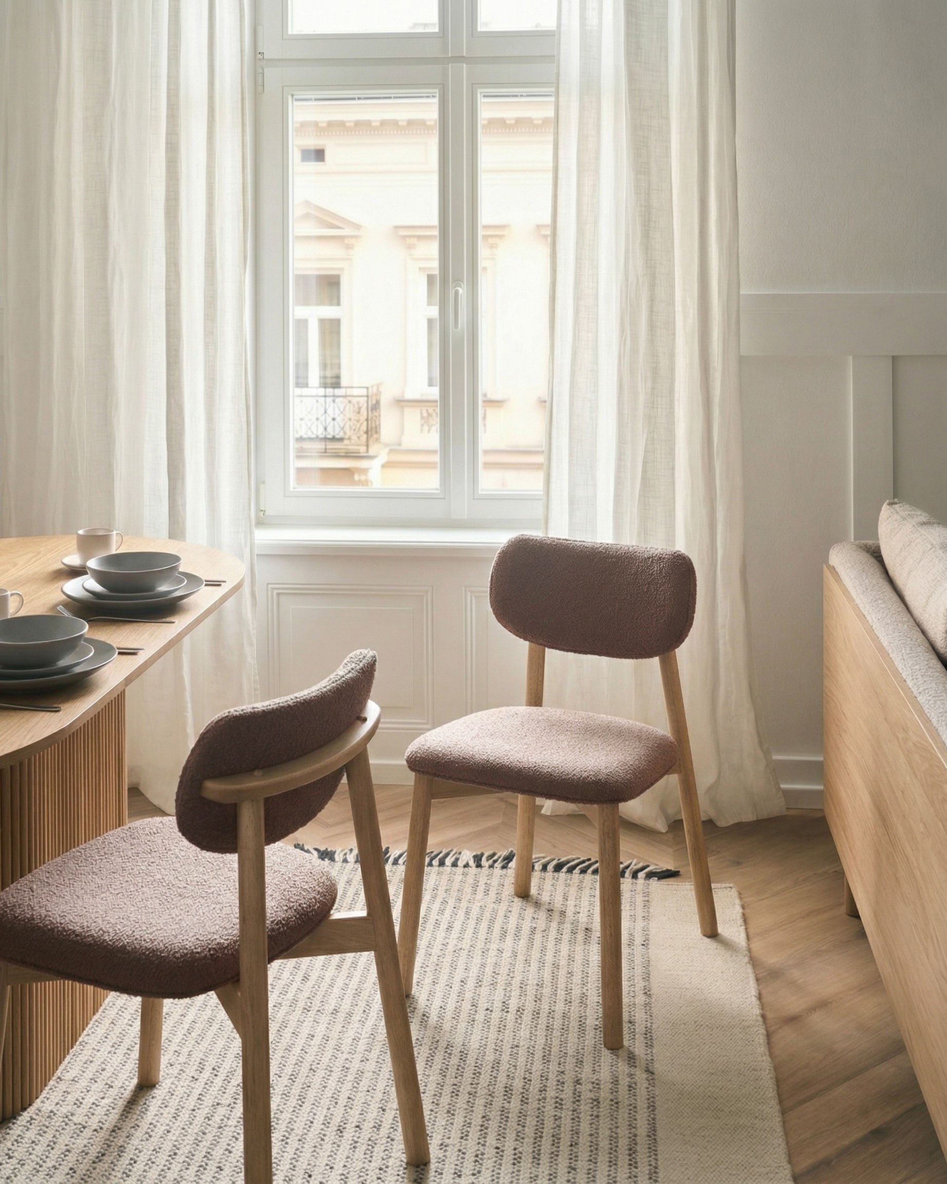 Set of 2 Dining Chairs MILLS Boucle Light Brown/ Taupe