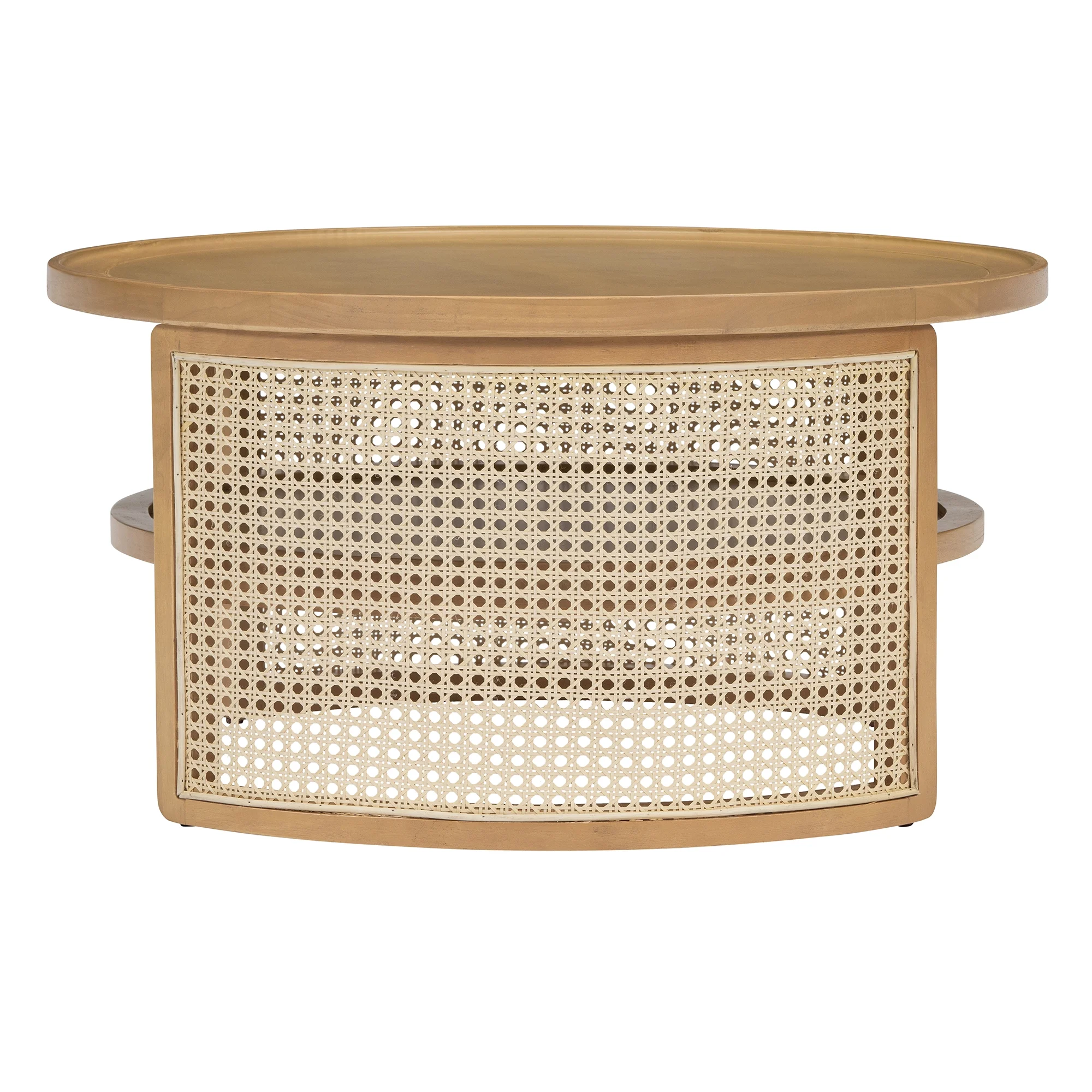 Harper & Bright Designs Rattan Round Coffee Table with Storage Shelf, Round Cane Wood Center Table for Living Room, 37'' Brown - Image 50