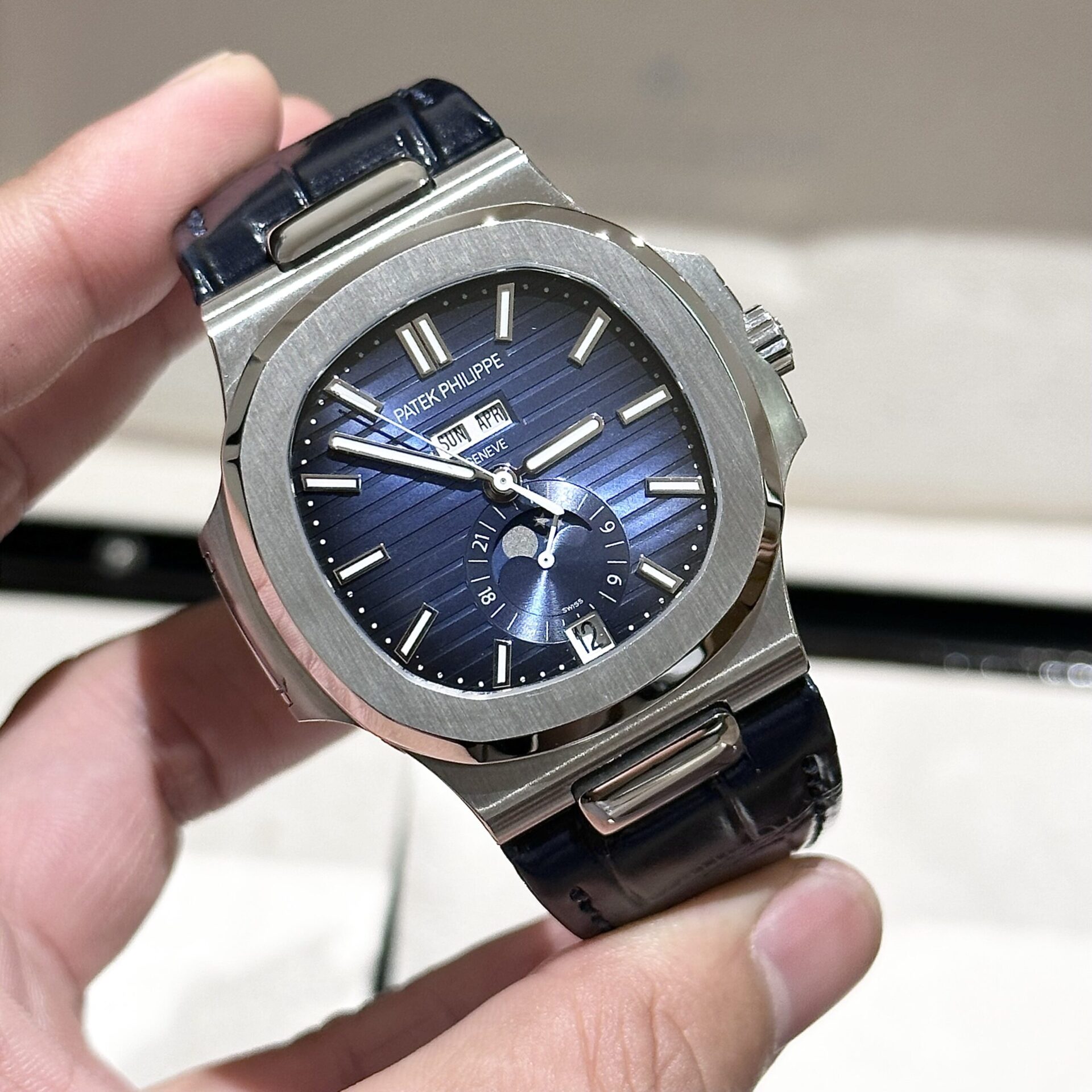 Patek Philippe 5726 Replica 1:1 Watch Blue Dial Leather Strap PPF 40.5mm - Elite Watch Atelier