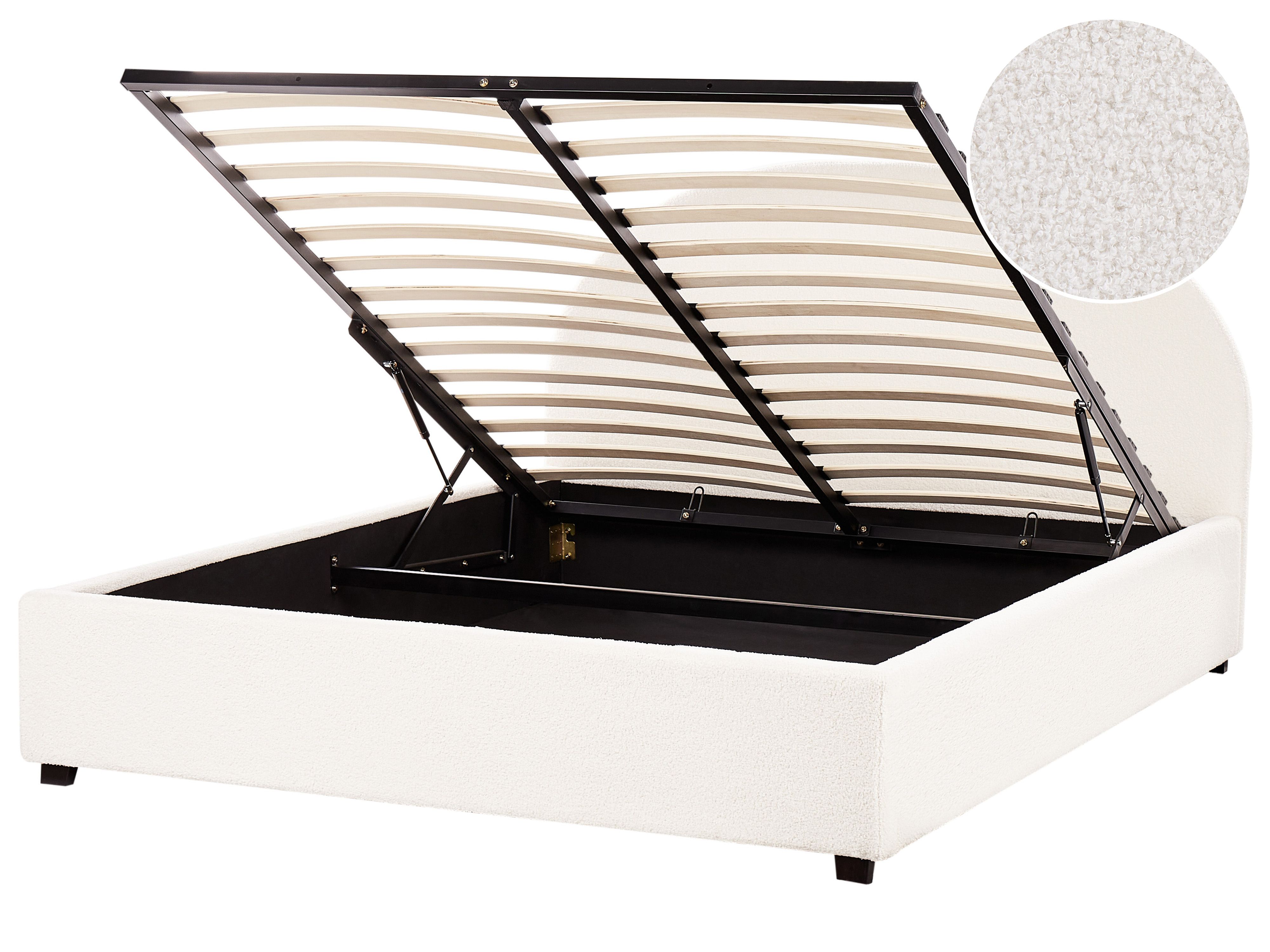 Ottoman Bed Boucle VAUCLUSE 160 x 200 cm (EU King Size) Off-White