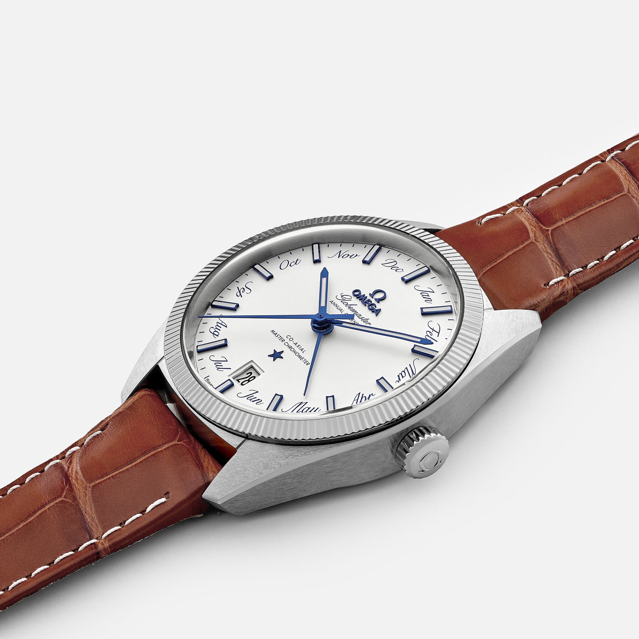 Constellation Globemaster Co-Axial Master Chronometer Annual Calendar 41mm White Dial On Leather Strap(1:1 replica) - Top club
