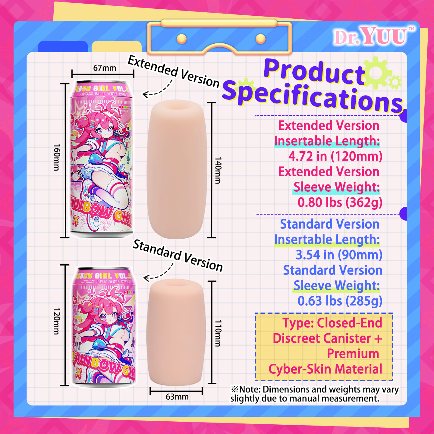 Detailed comparison of Dr.YUU Rainbow Women's standard and extended versions