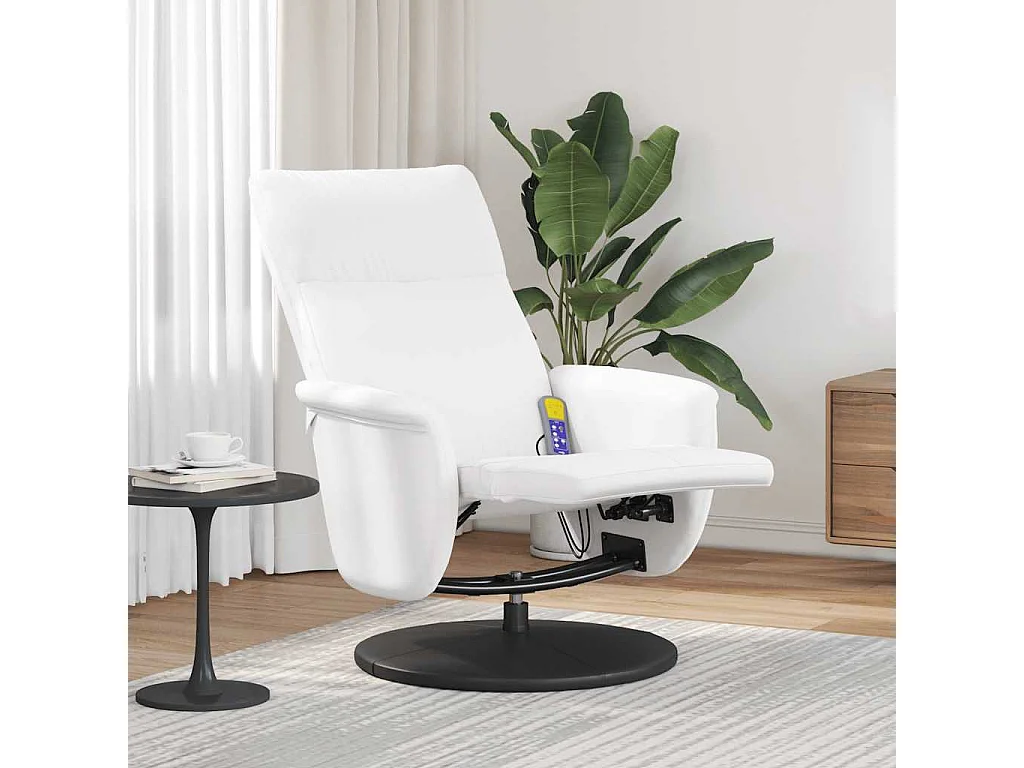 Fauteuil inclinable-Fauteuil de massage repose-pieds blanc similicuir SHL4629