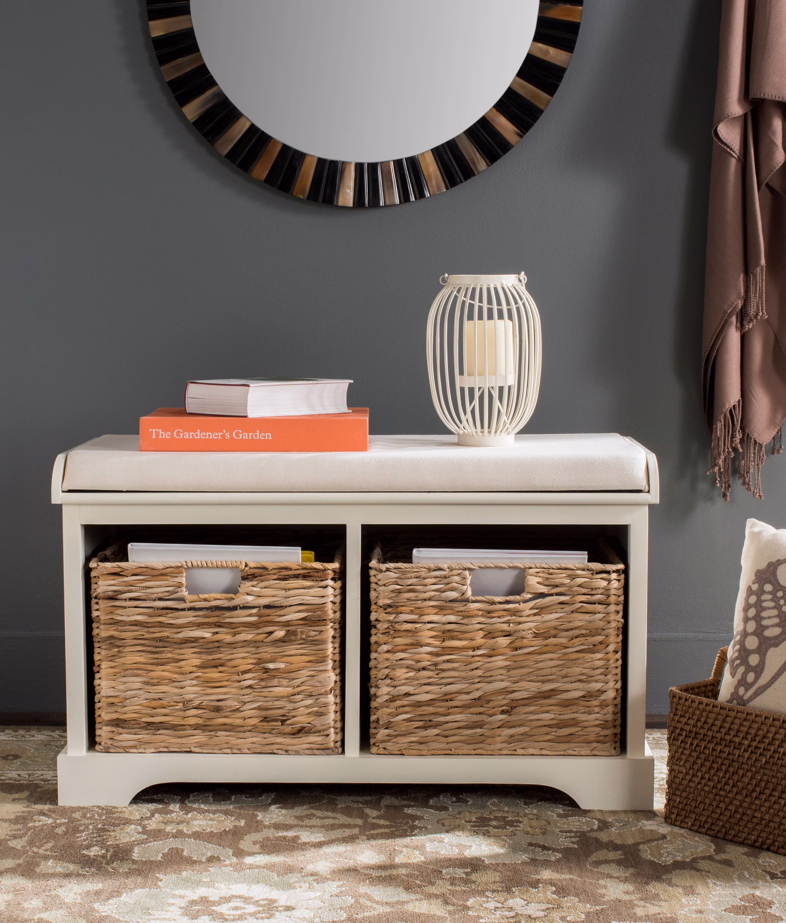 SAFAVIEH Freddy Contemporary Wicker Storage Bench with Cushion, Vintage Grey - Image 7