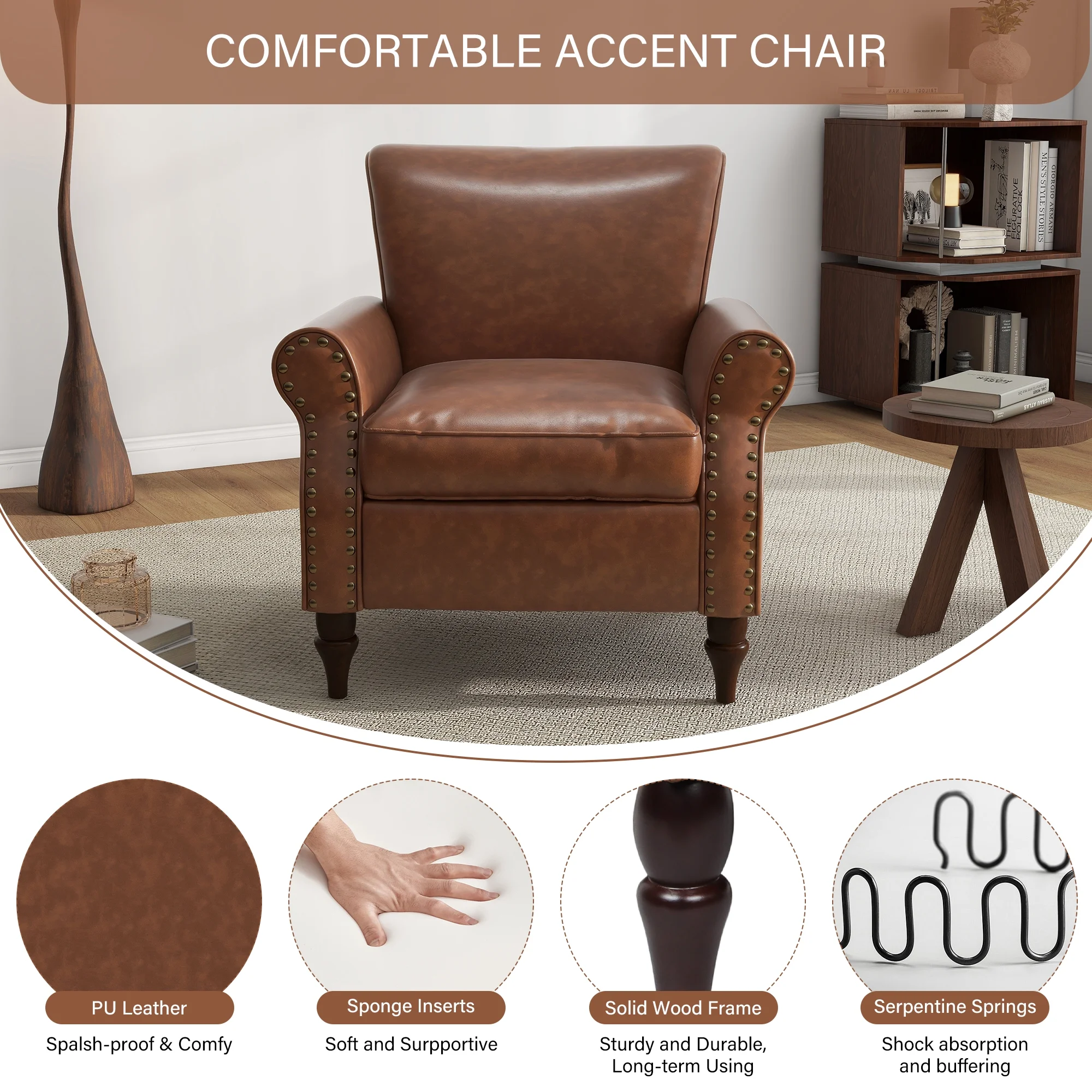 DREAMSIDEA Accent Chairs Upholstered Pattern Morden Armchair Comfy Linen Fabric Single Sofa for Living Room, Pattern White - Image 28