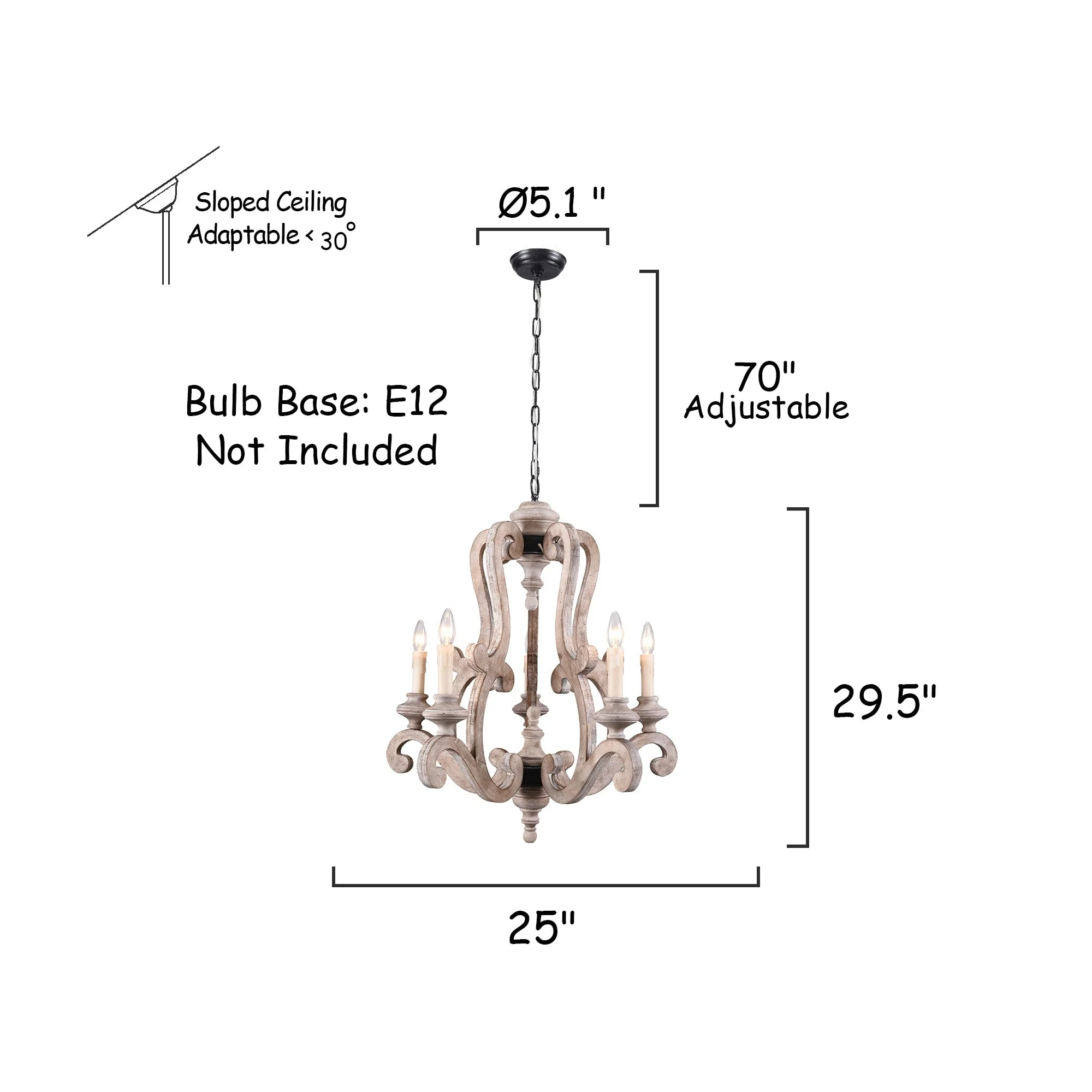 Oaks Aura  French Country 5-Light Wood Rustic Pendant Ceiling Light ,Farmhouse Shabby Chic Candle Chandelier Weathered Wood Weathered, Antiqued 13 to