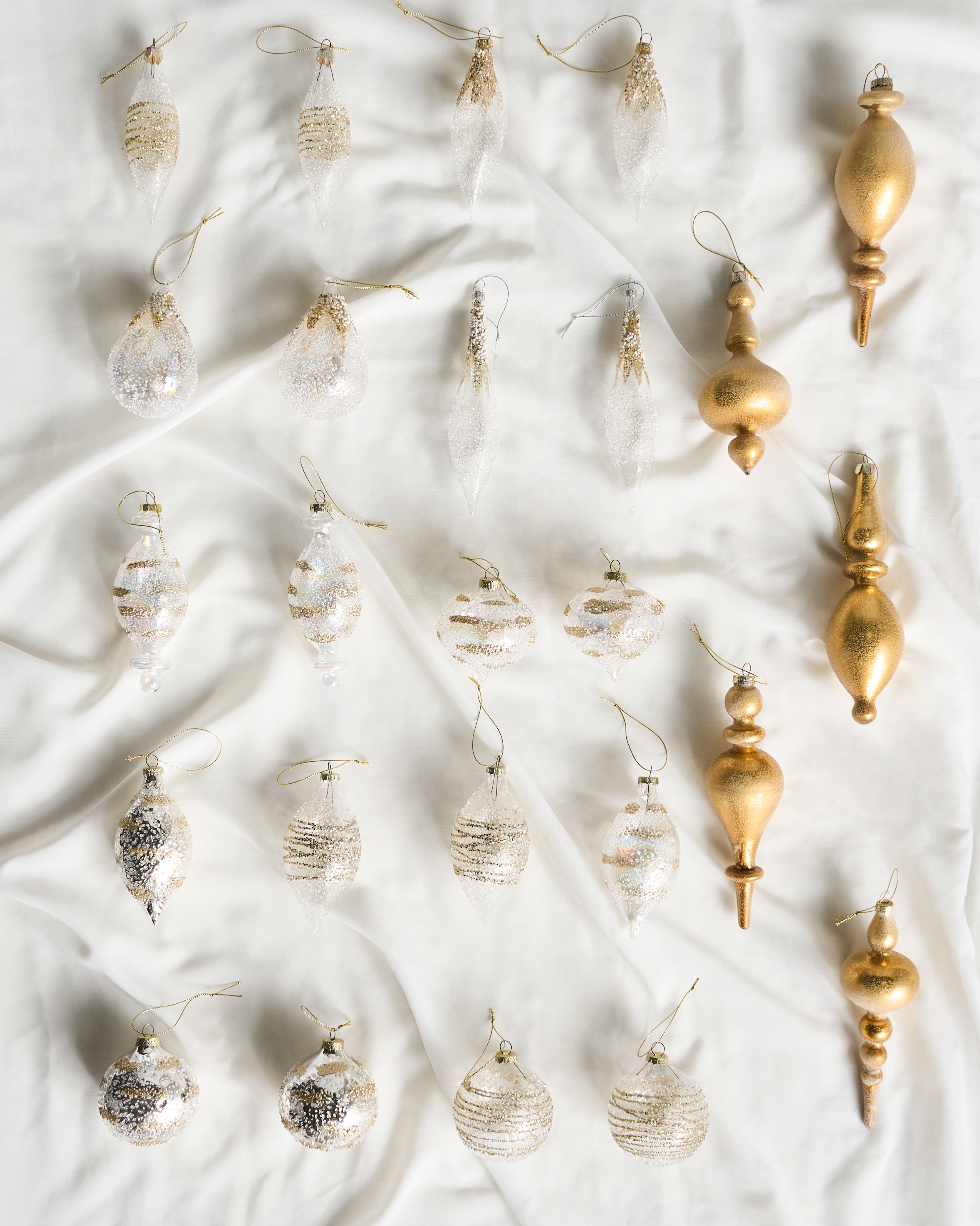 Set of 25 Baubles ICICLE Glass Transparent/ Gold
