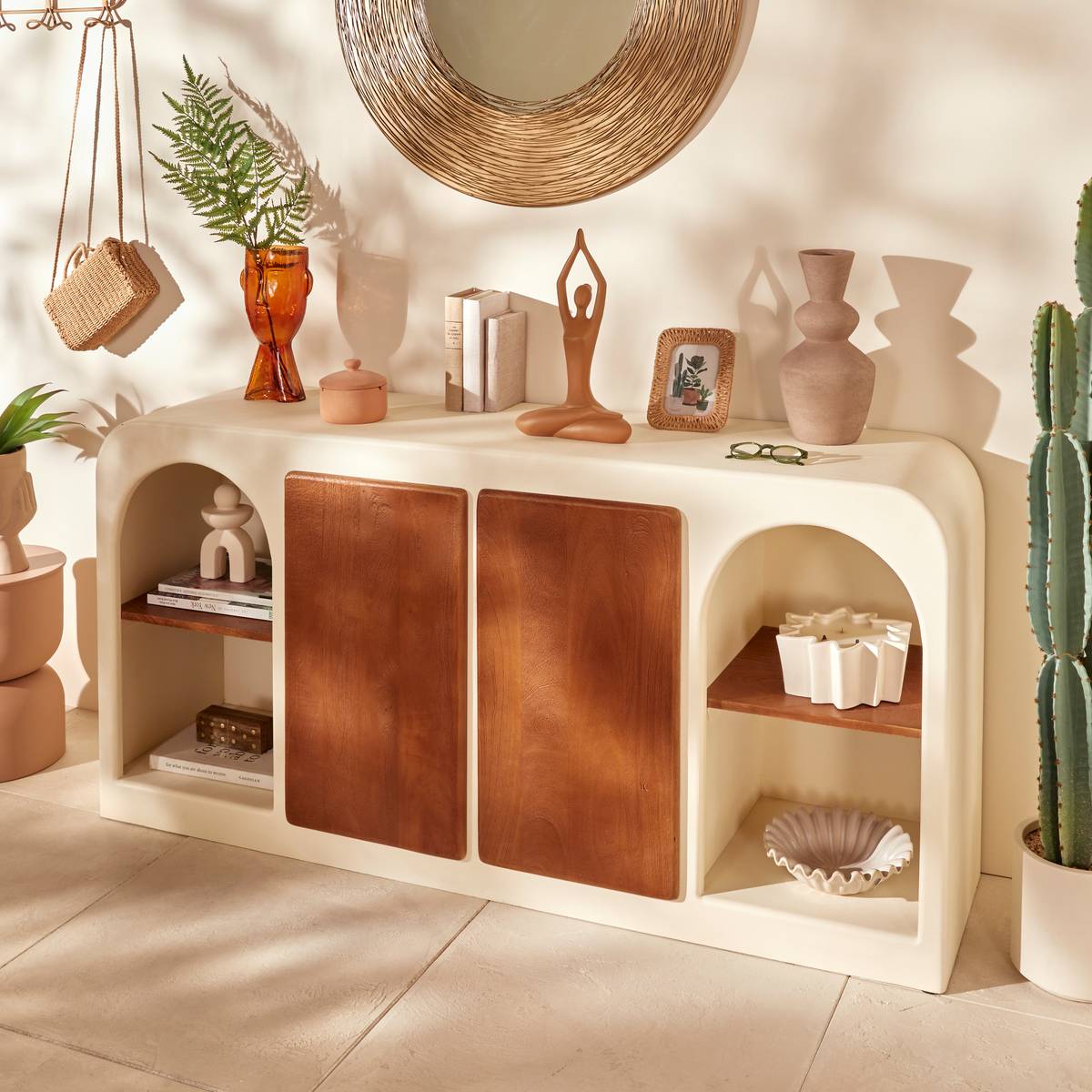 2-door 8-shelf sideboard "Sienna" Beige, 165x80 cm