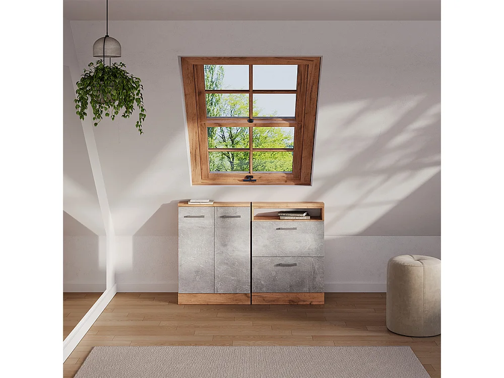 Ensembles de meuble de rangement sous pente béton/force dor chêne 120x46x81.6 rion