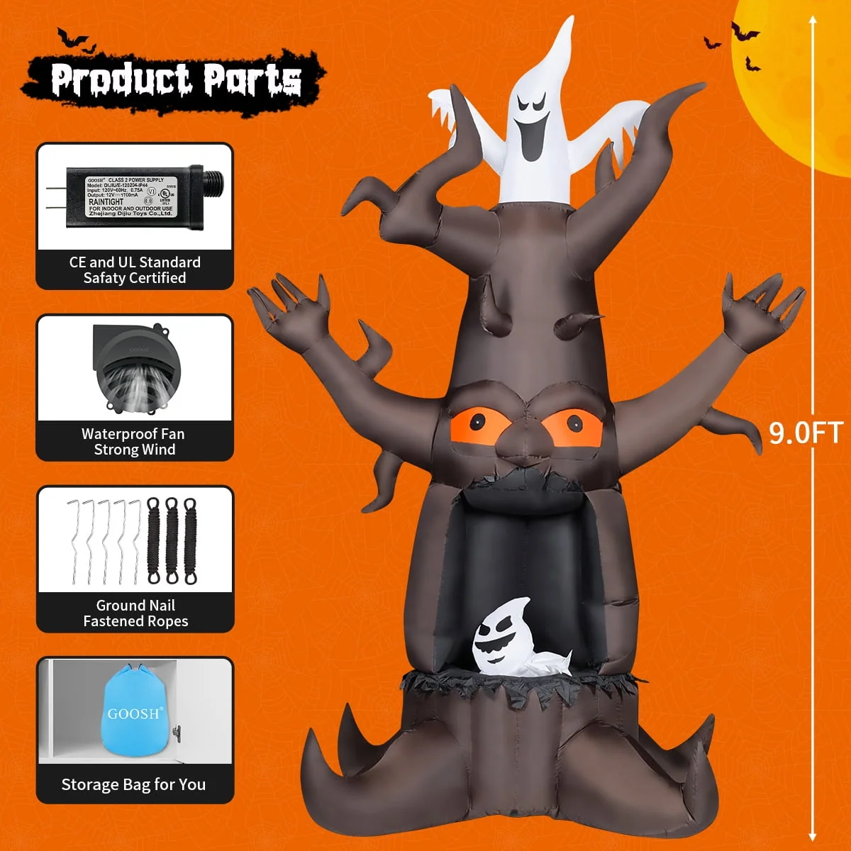 GOOSH Halloween Inflatables 9 FT Animated Halloween Tree Inflatables with Built-in LED lights, Scary Spooky Tree Inflatable with White Ghost, Outdoor Halloween Decorations for Halloween Holiday Party - Image 7 GOOSH Halloween Inflatables 9 FT Animated Halloween Tree Inflatables with Built-in LED lights, Scary Spooky Tree Inflatable with White Ghost, Outdoor Halloween Decorations for Halloween Holiday Party - Image 7