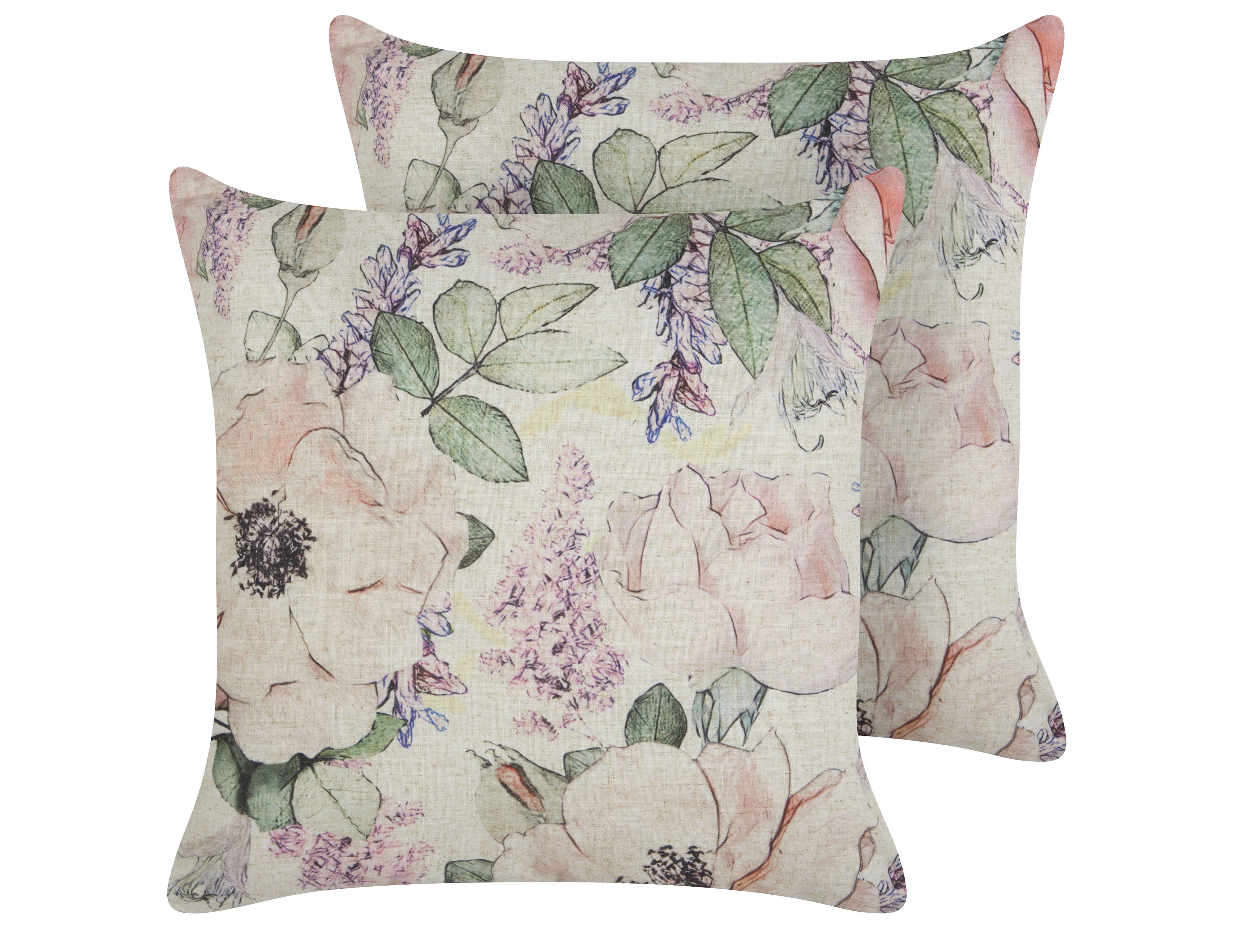 Set of 2 Decorative Cushions ZAHRIYE 45 x 45 cm Violet Floral Pattern