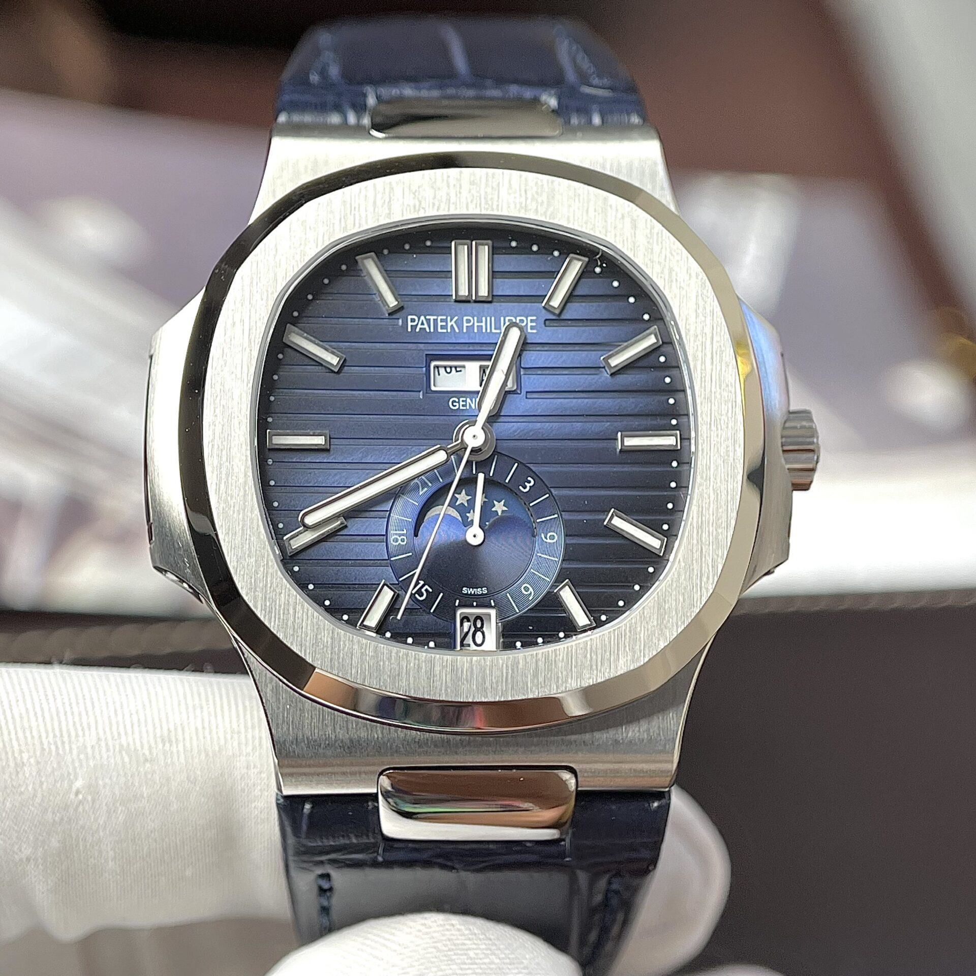 Patek Philippe Best Replica Watch Nautilus 5726G Blue Leather Strap PPF 40.5mm - Elite Watch Atelier