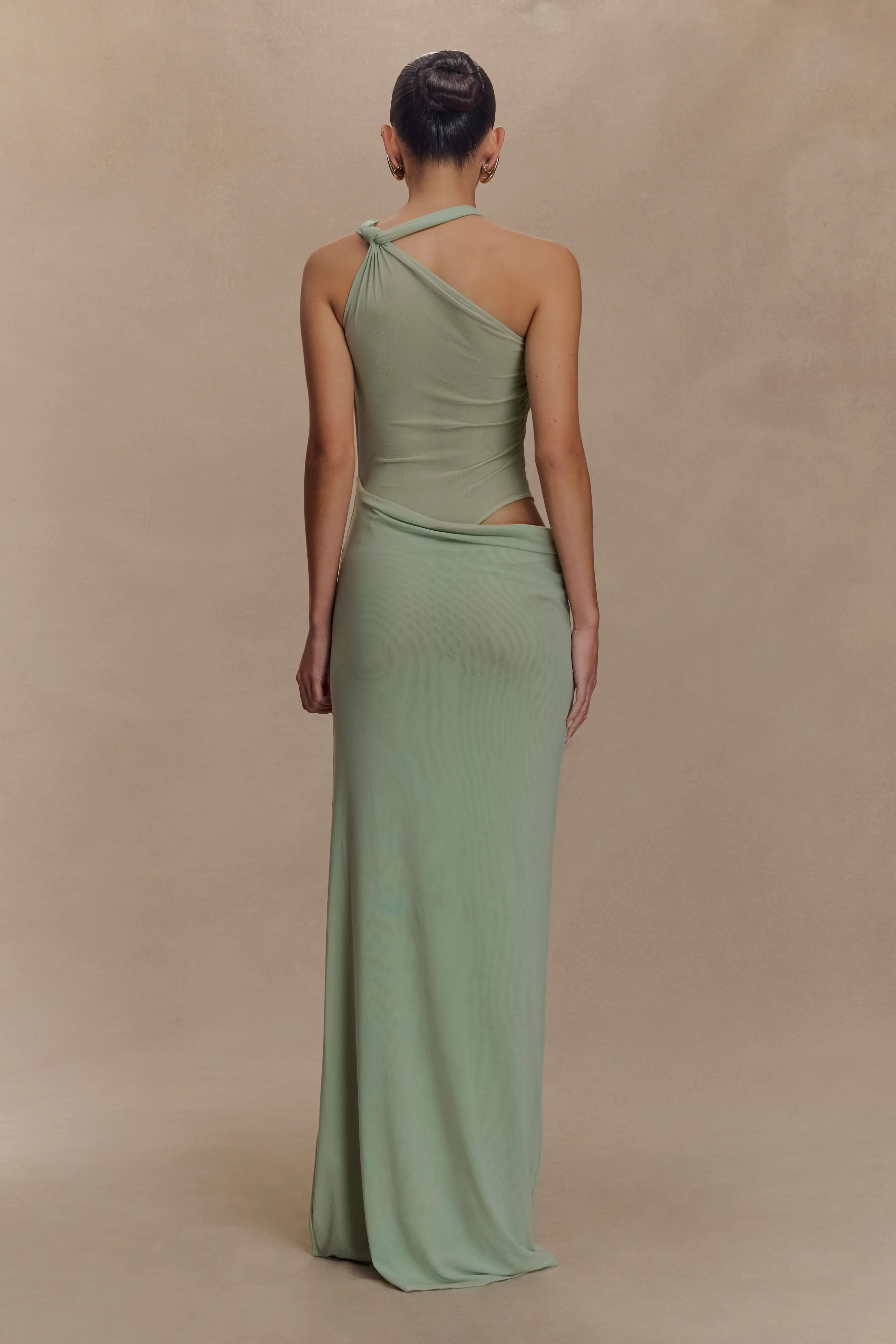 Edwina Knotted Mesh Maxi Dress - Sage