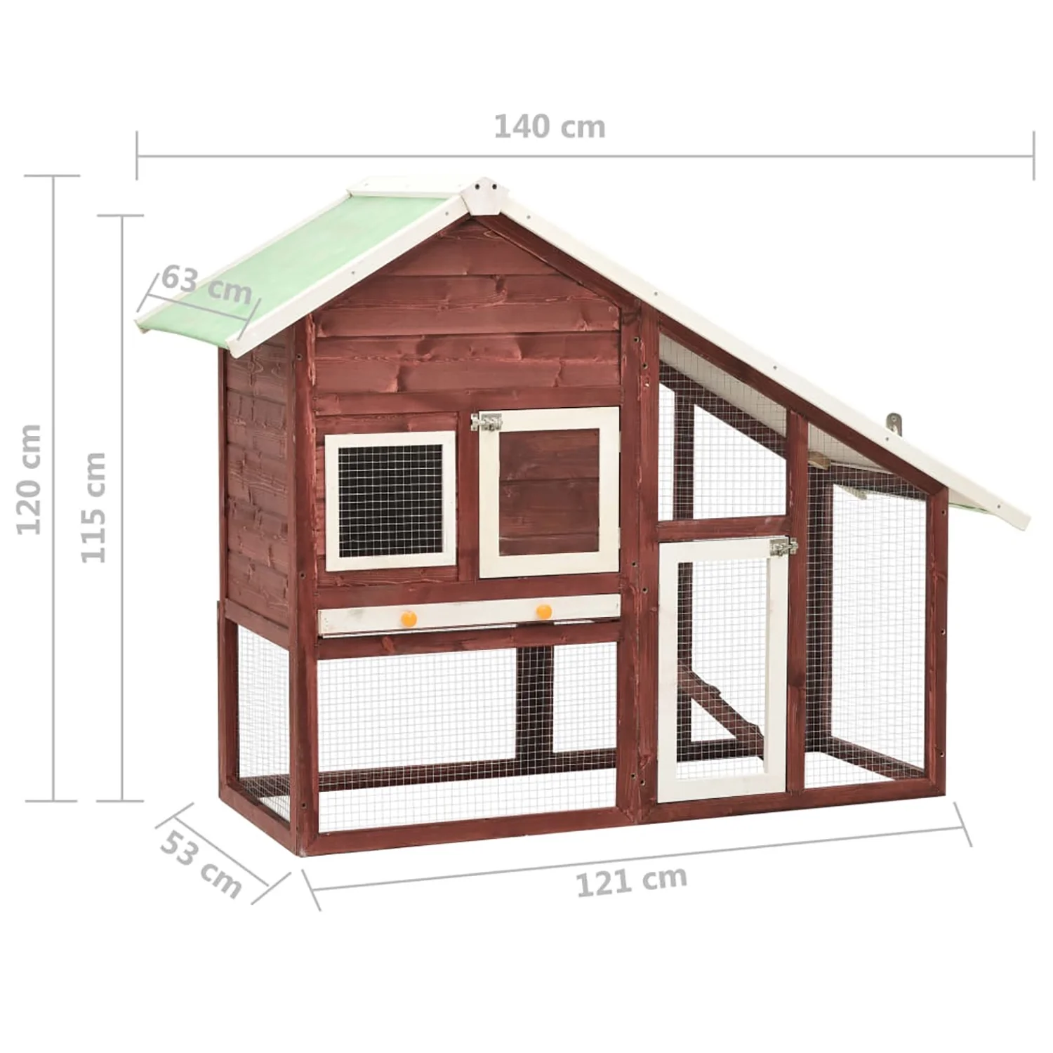 Pefilos 55" 2 Story Rabbit Hutch with Ramp, Tray, Wood Bunny Cage Poultry Chicken Coops, Beige - Image 17