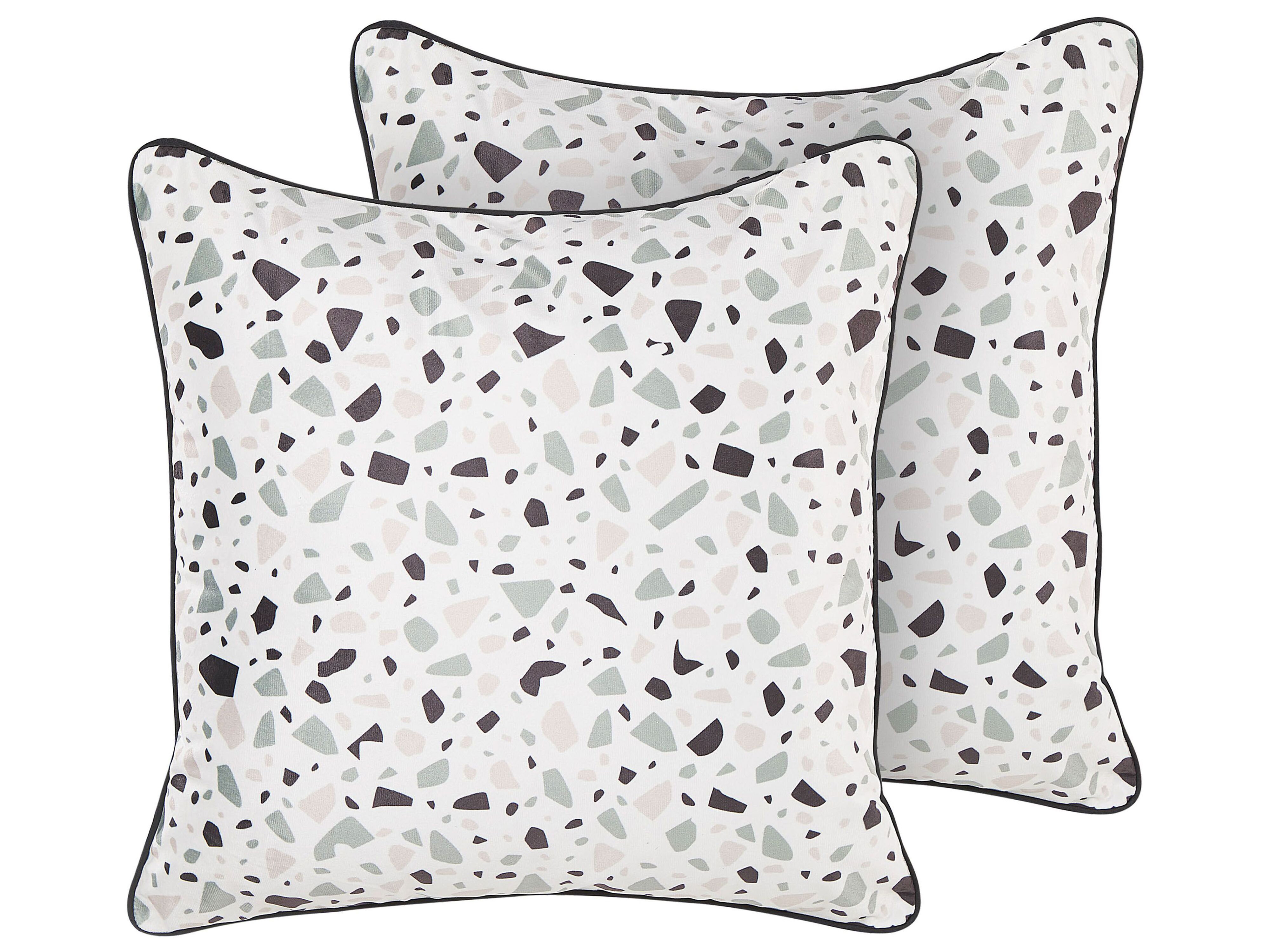 Set of 2 Decorative Cushions LAVENDER Velvet 45 x 45 cm White Terrazzo Pattern
