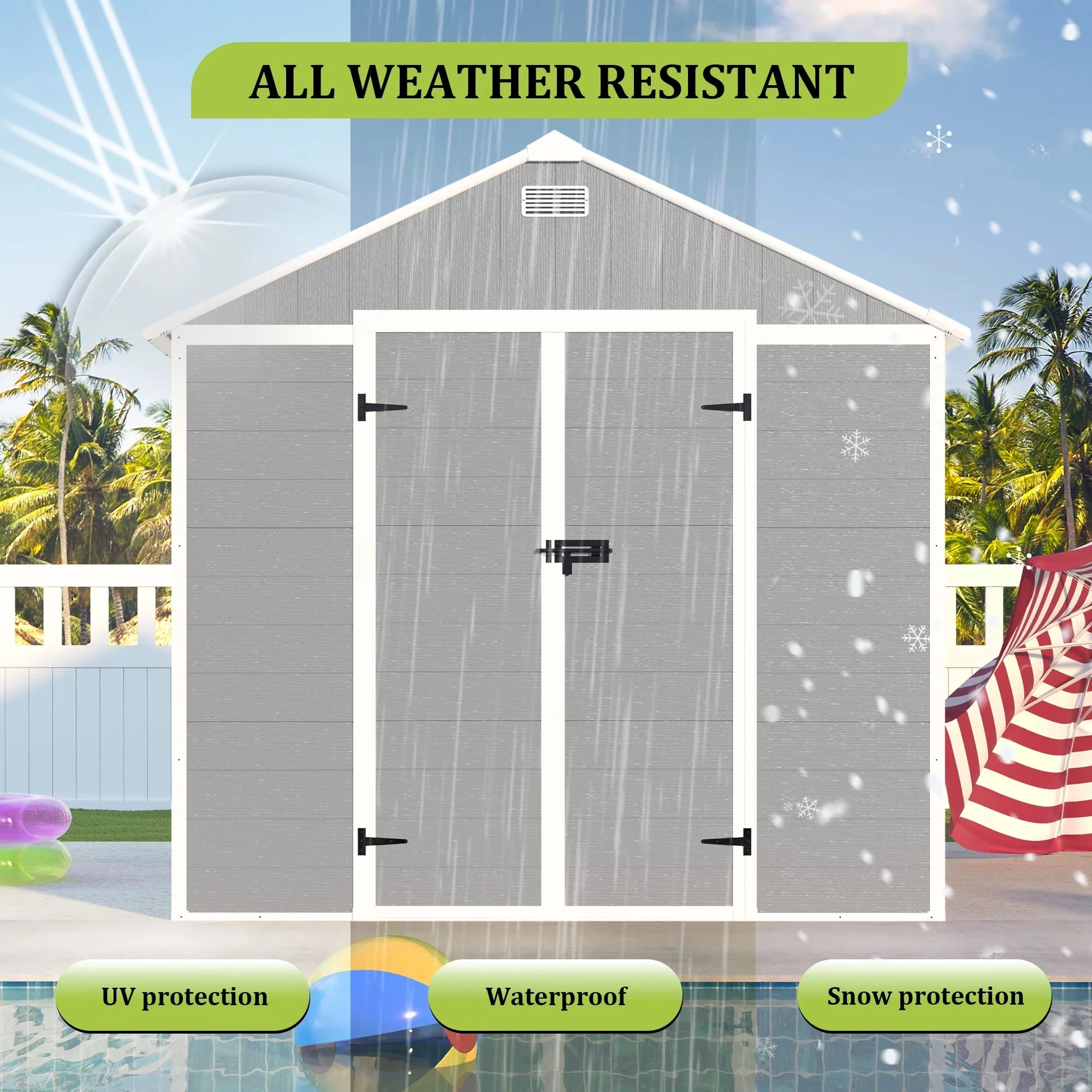 Seizeen Outdoor Resin Storage Shed, 41 Cu. Ft. / 306 Gal, Gray, 3 Doors With Floor - Image 35 Seizeen Outdoor Resin Storage Shed, 41 Cu. Ft. / 306 Gal, Gray, 3 Doors With Floor - Image 35