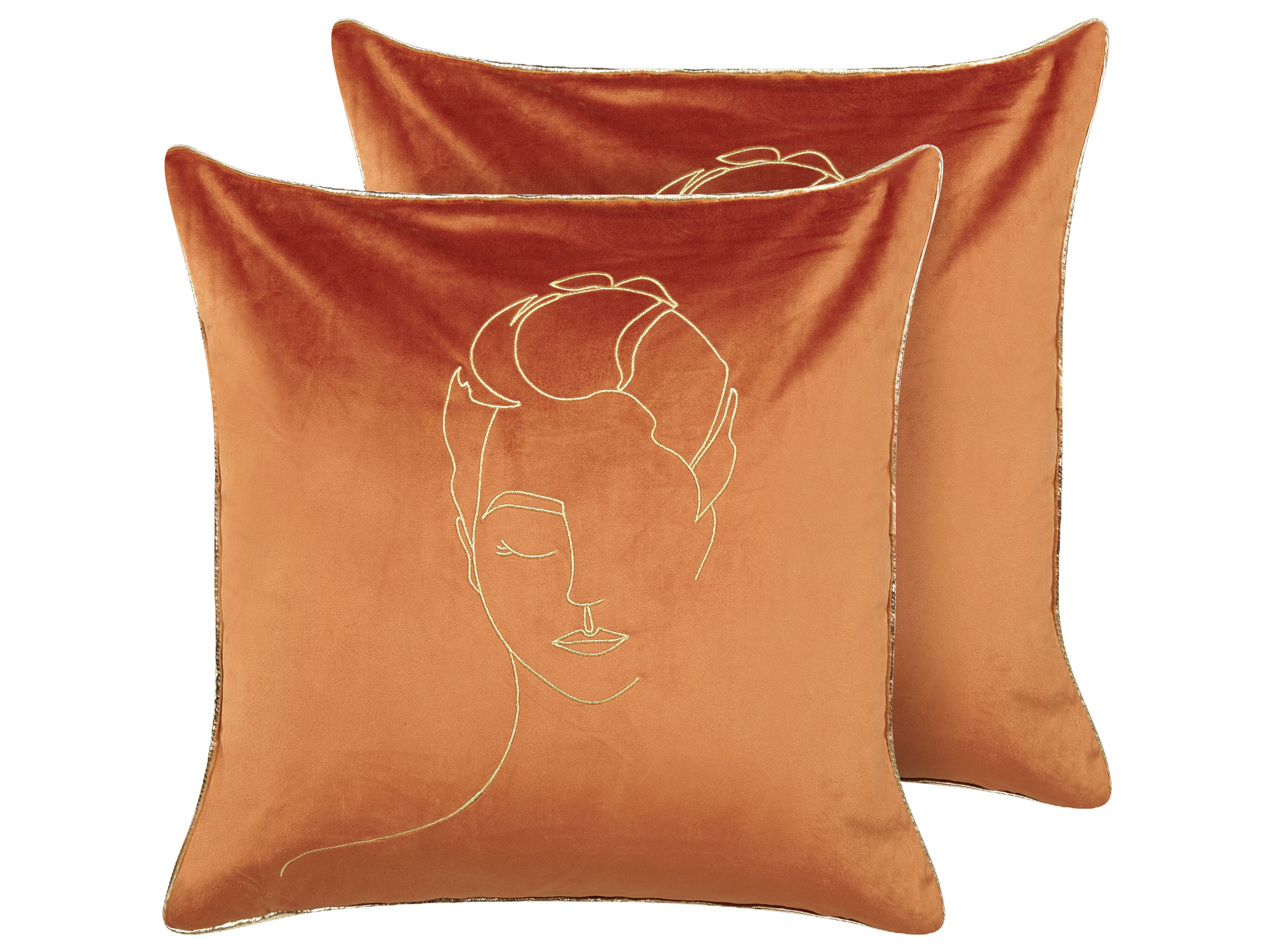 Set of 2 Decorative Cushions CROCUS Velvet 45 x 45 cm Orange Abstract Pattern
