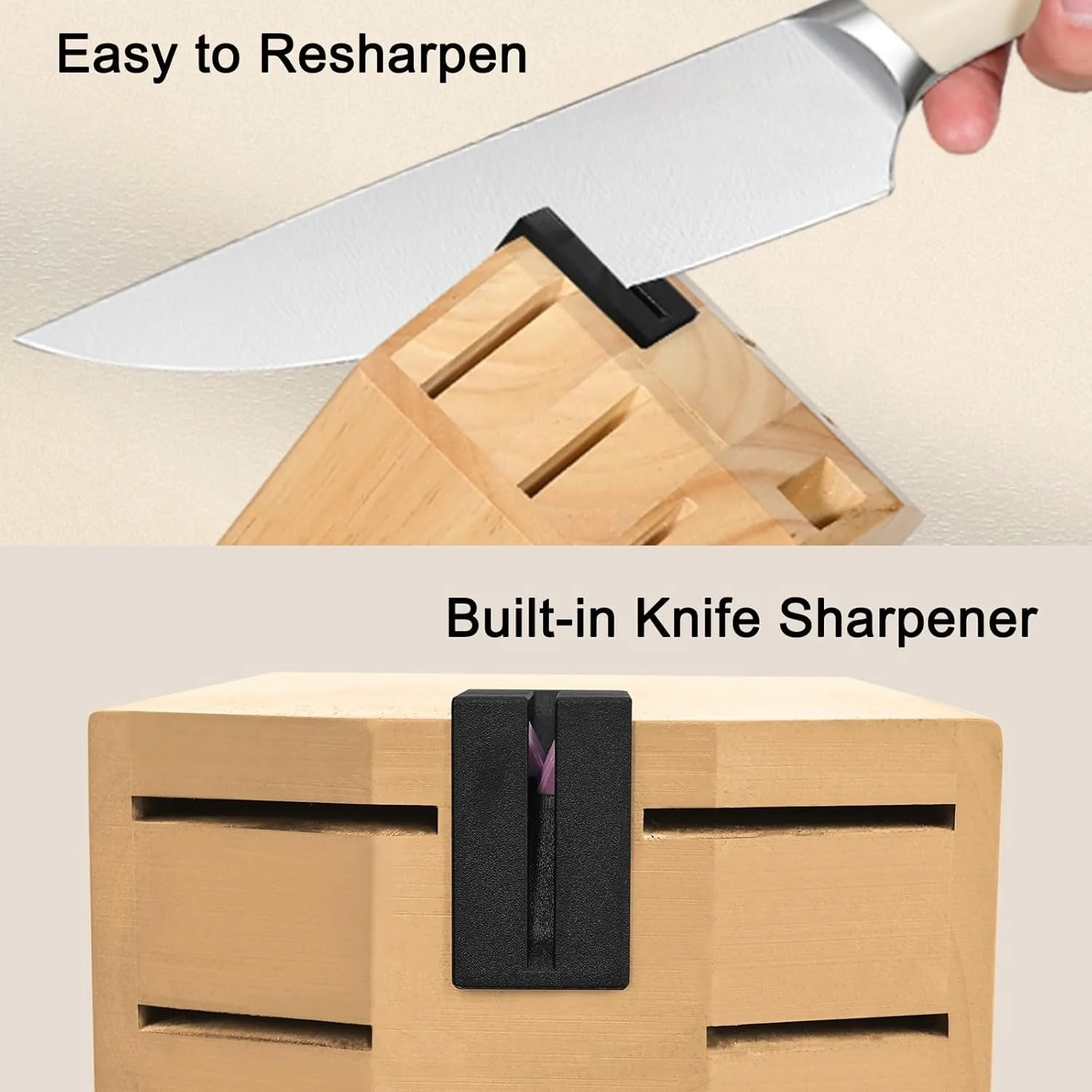 Ivory Knife Block Set (15-PCS) �C High Carbon Stainless Steel, Built-in Sharpener, Forged Chef Blades - Image 5