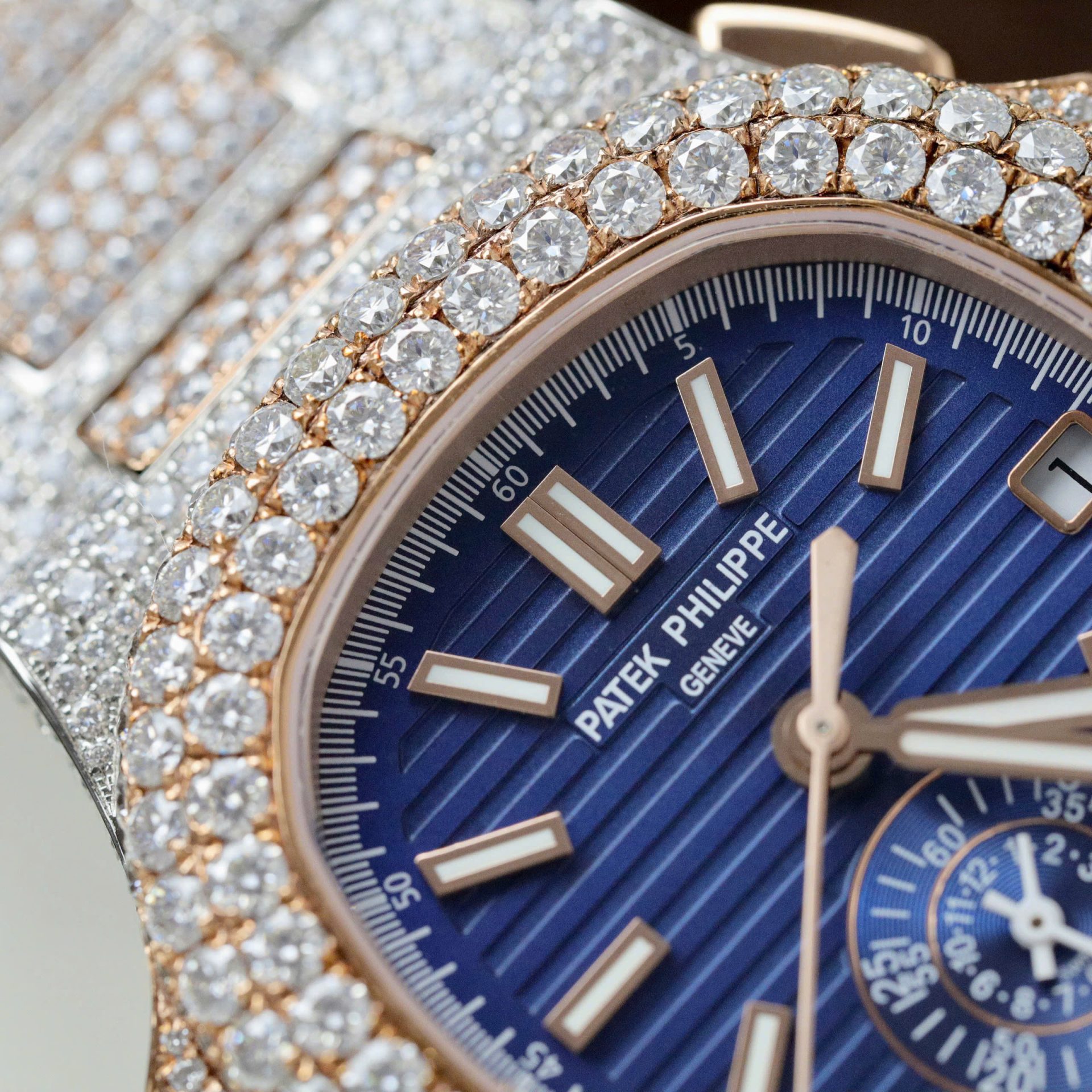 Patek Philippe Nautilus 5980 Replica Watch 18K Gold Wrapped + Diamonds Moissanite Custom 40.5mm - Top club