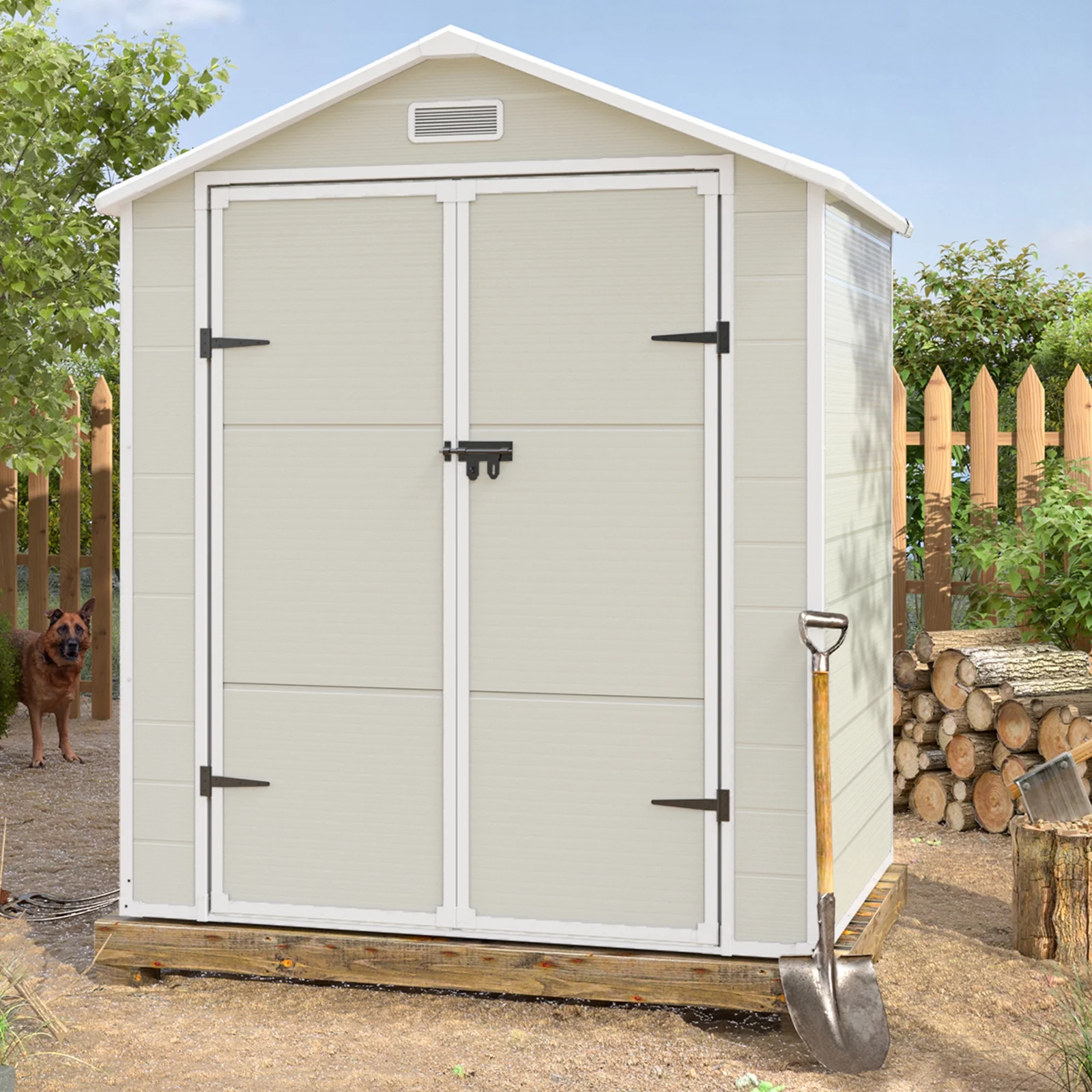 ECOPATIO Outdoor Storage Shed 5x3 FT, Resin Garden Shed for Bike, Tool, Plastic Outside Sheds & Outdoor Storage Storage Box with Lockable Door for Backyard, Patio, Lawn, Sandstone - Image 21