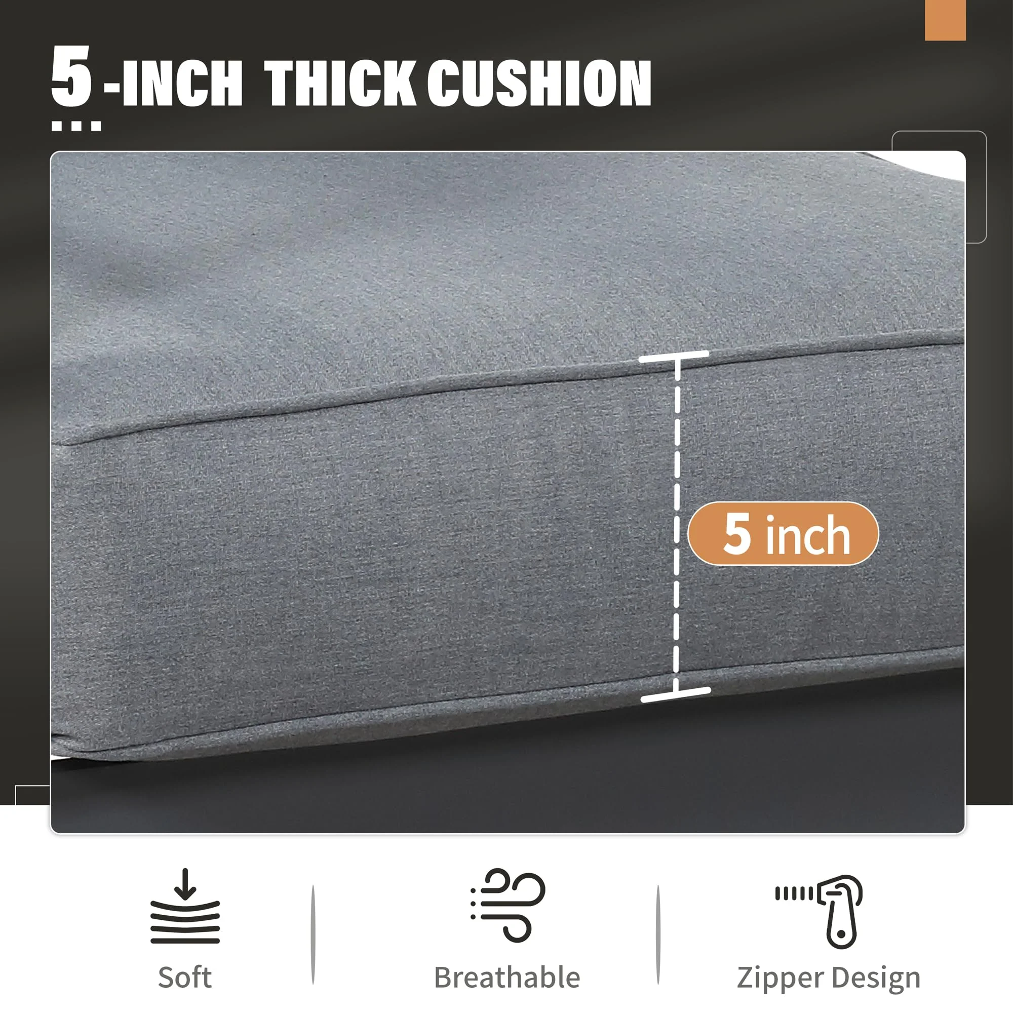 CozyHom 5 Pcs Outdoor Patio Aluminum Furniture Sofa Sets, Outside Patio Conversation Couch Sets With Table&Cushions for Garden Porch, Gray - Image 39