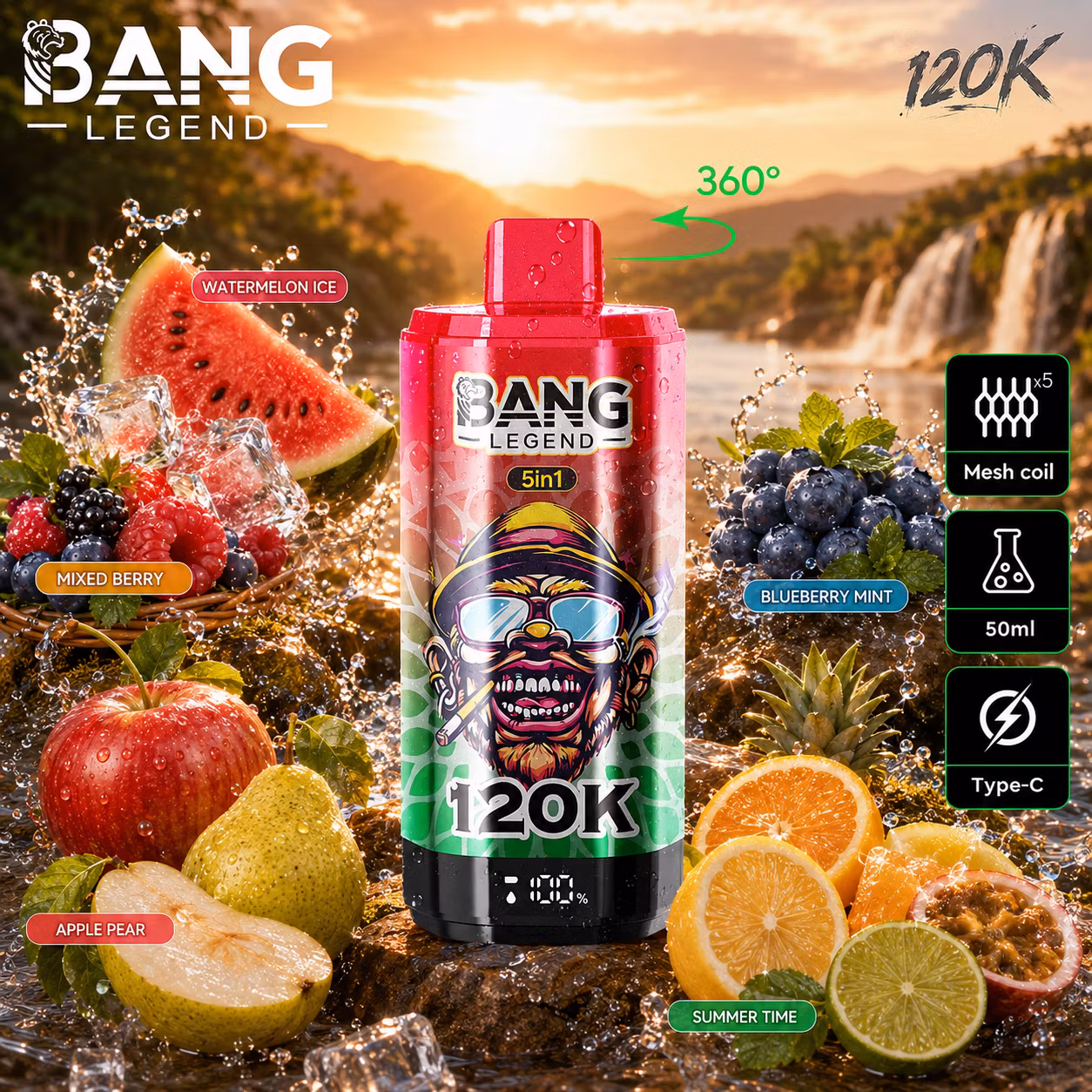 BANG LEGEND 120 000 puffów 5w1 – Watermelon Ice, Mixed Berry, Blueberry Mint, Apple Pear, Summer Time